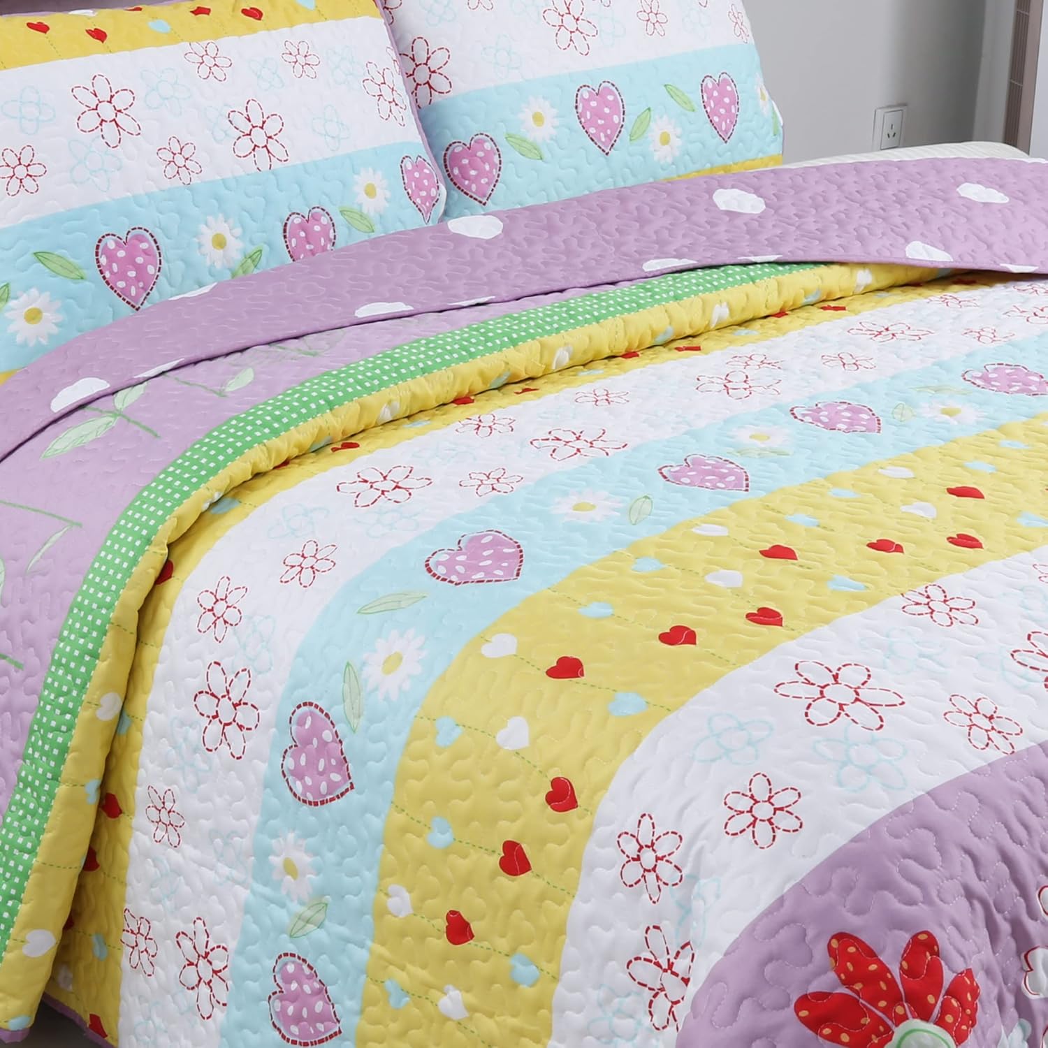 Cozy Line Floral Heart Reversible Quilt Set Twin 2 Piece