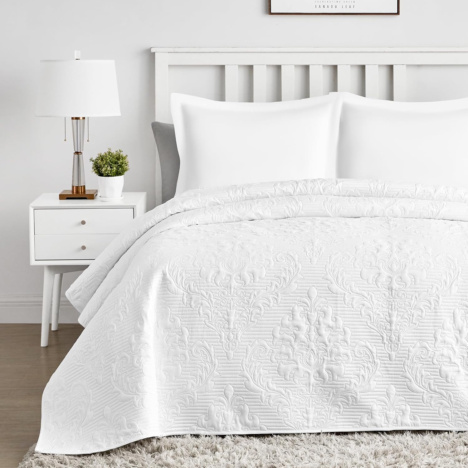 Hansleep White Quilt Twin Set - Damask All Season Bedspread