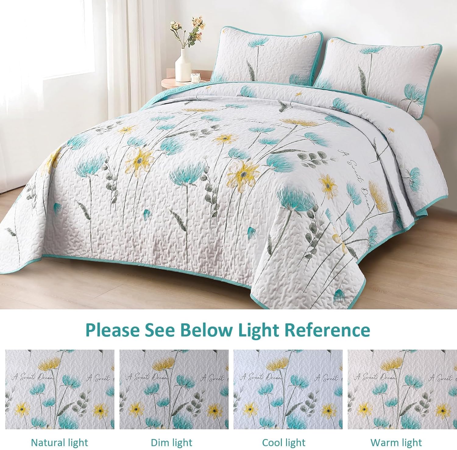 Dinjoy Floral Quilt Set Queen Size 3 Pieces 1