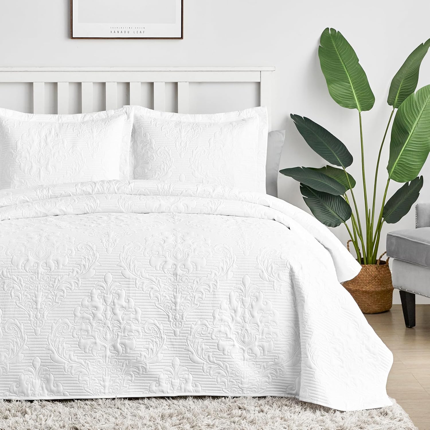 Hansleep White Quilt Twin Set - Damask All Season Bedspread