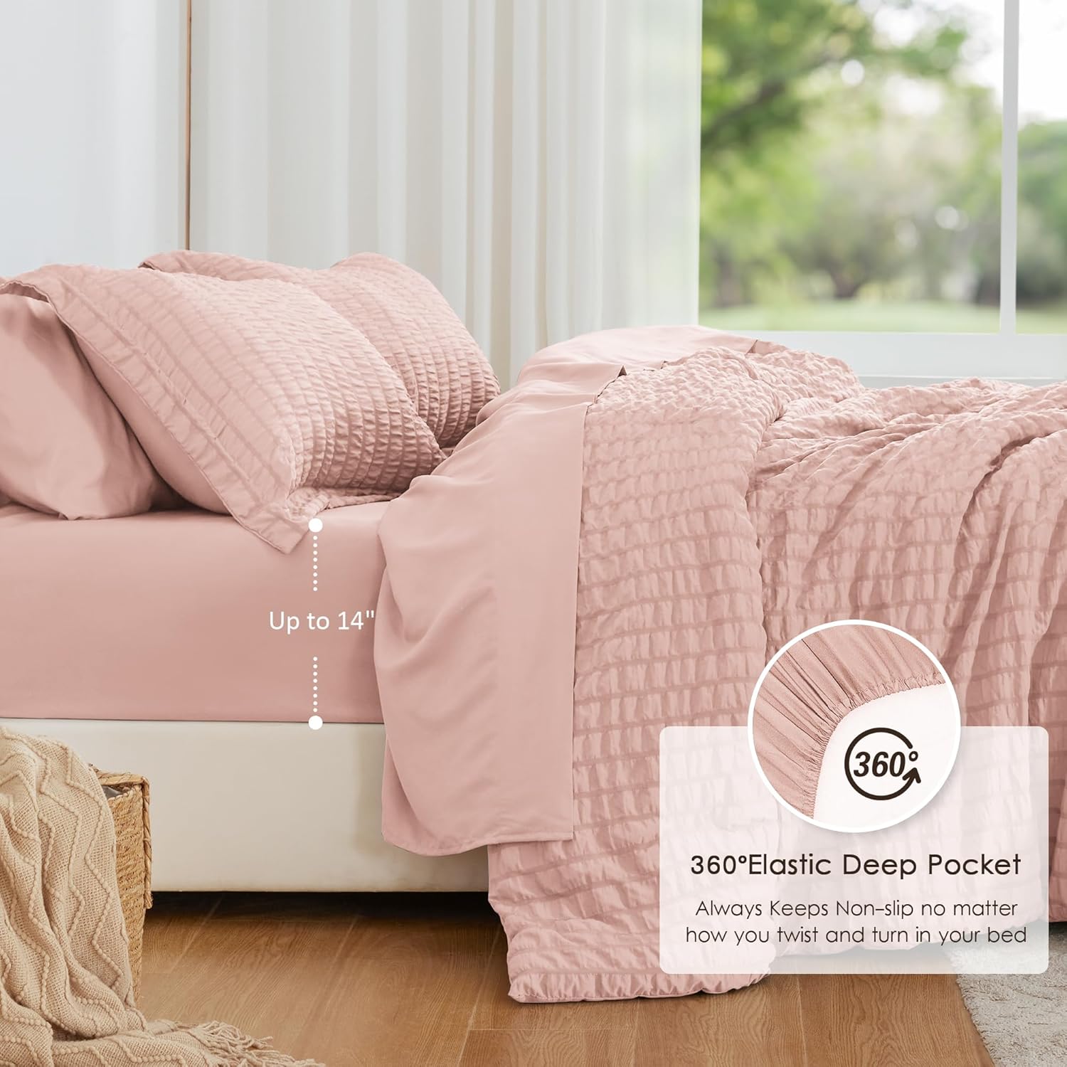Loves Cabin Seersucker Pink Twin Comforter Set 5 Pieces