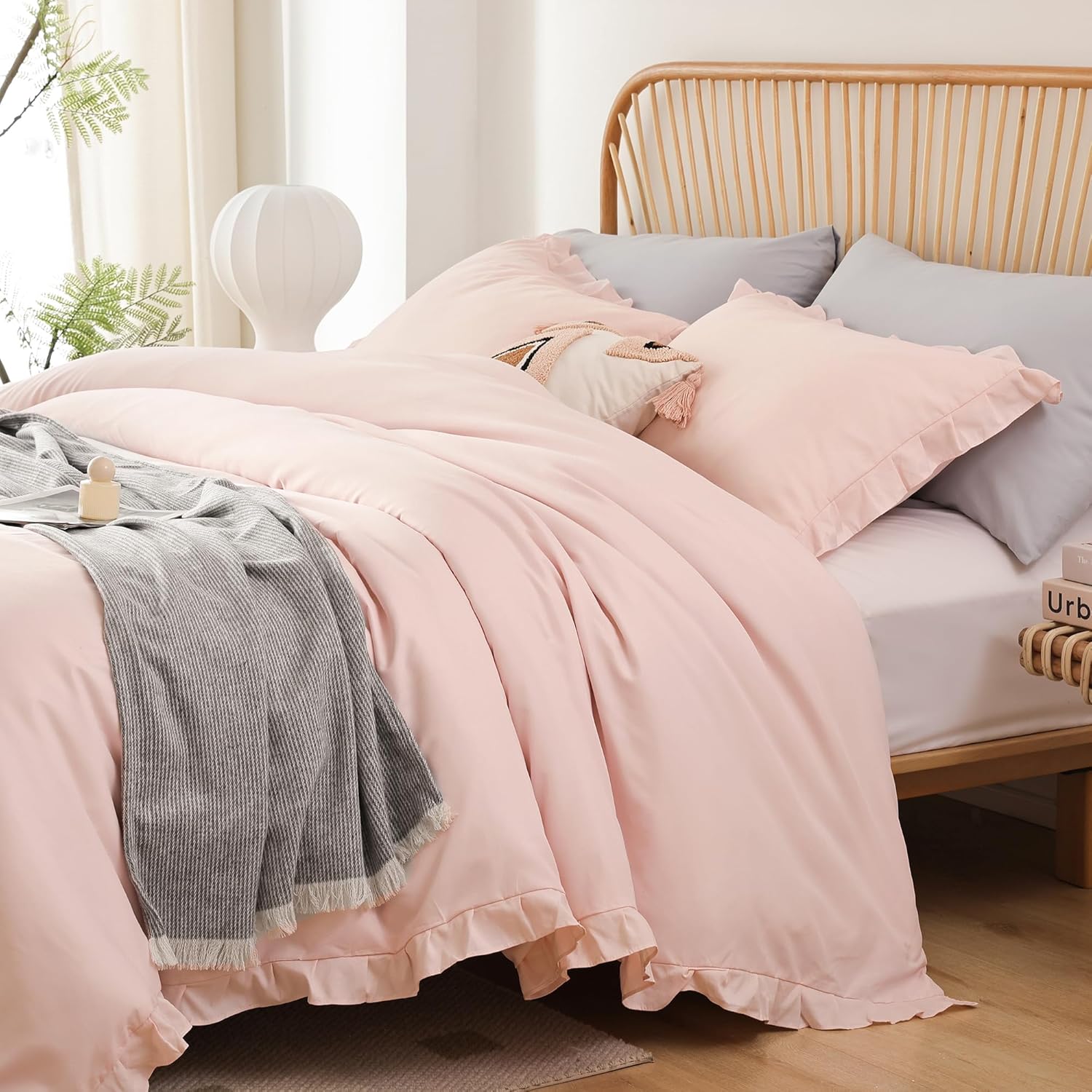 JANZAA Ruffled Comforter Set 3PCS Pink Blush Full Size