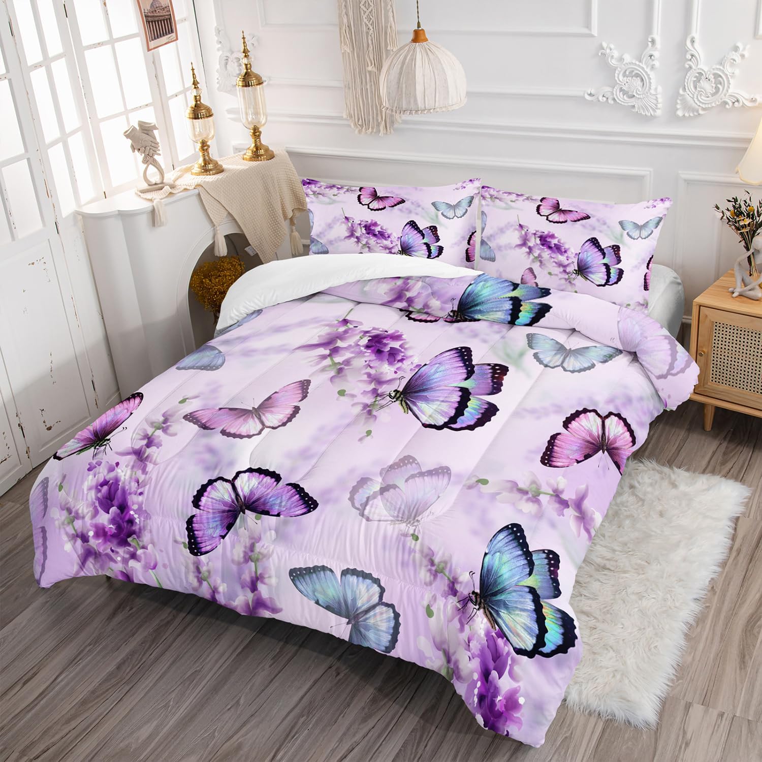 Lavender Butterfly Comforter Set for Kids and Adults