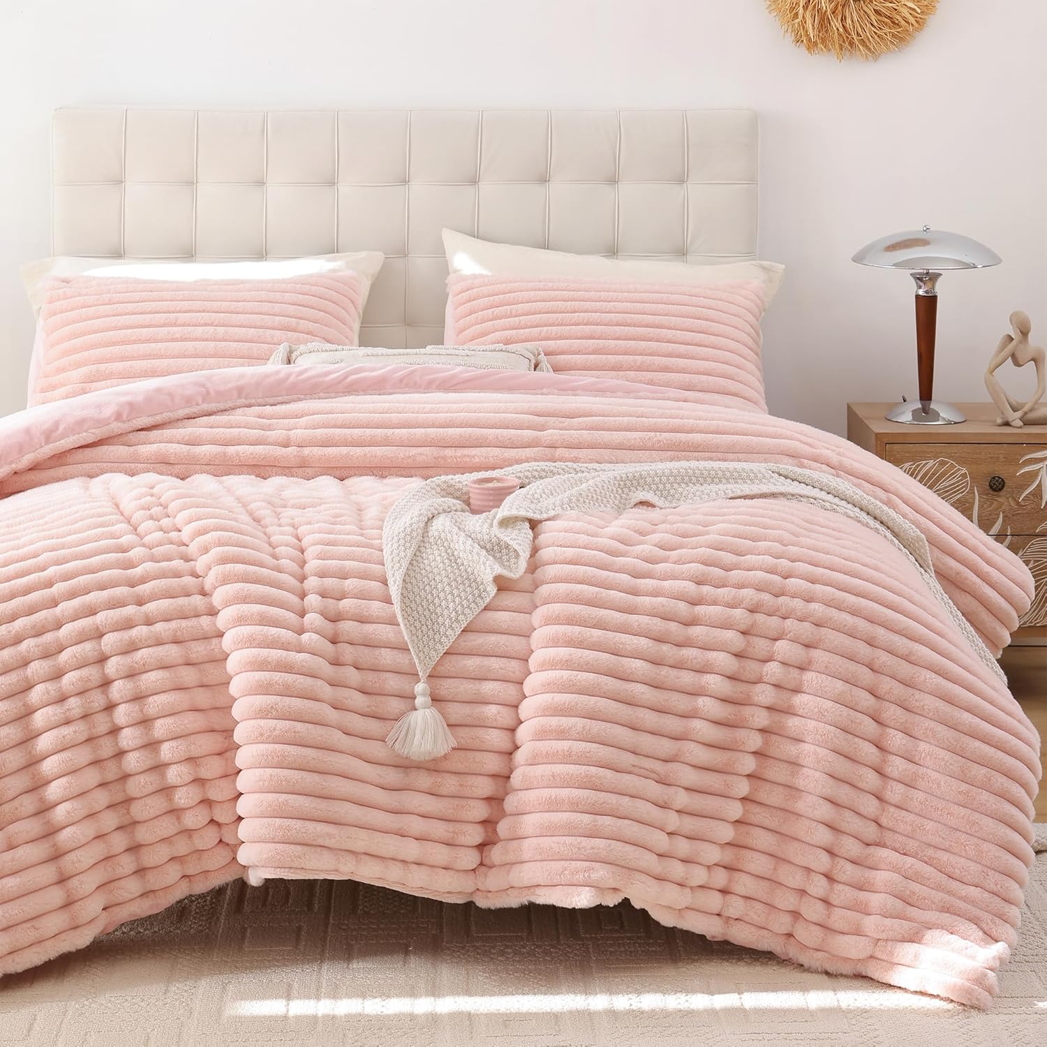 Smoofy Fluffy 3-Piece Comforter Set - Blush Pink Faux Fur