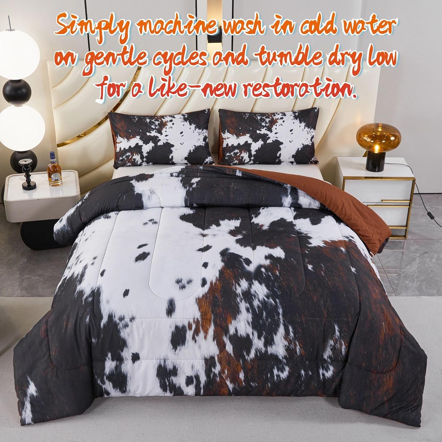 PERFEMET Cow Print King Comforter Set 3 Pieces