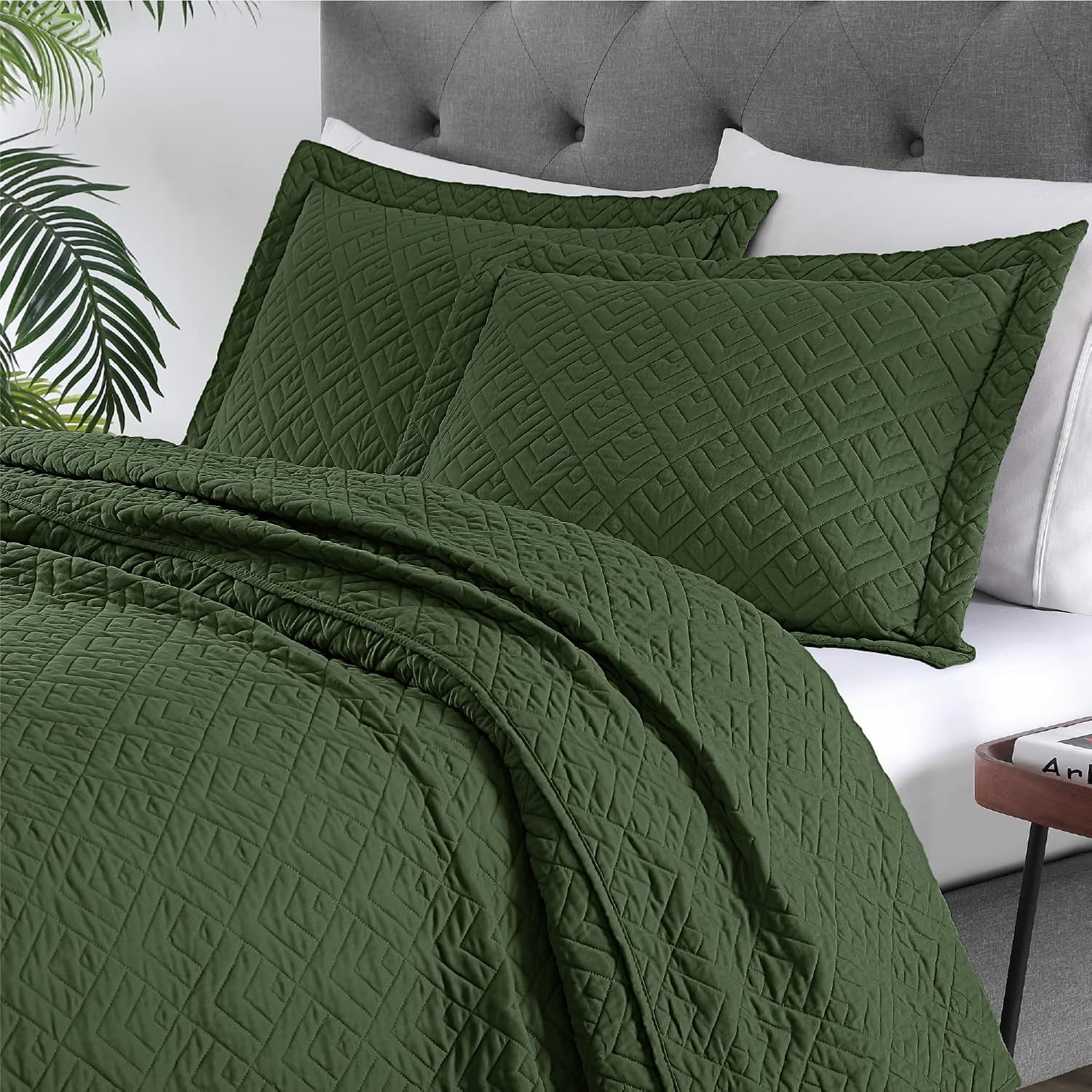 EXQ Home King Size Quilt Set Olive Green 3 Piece