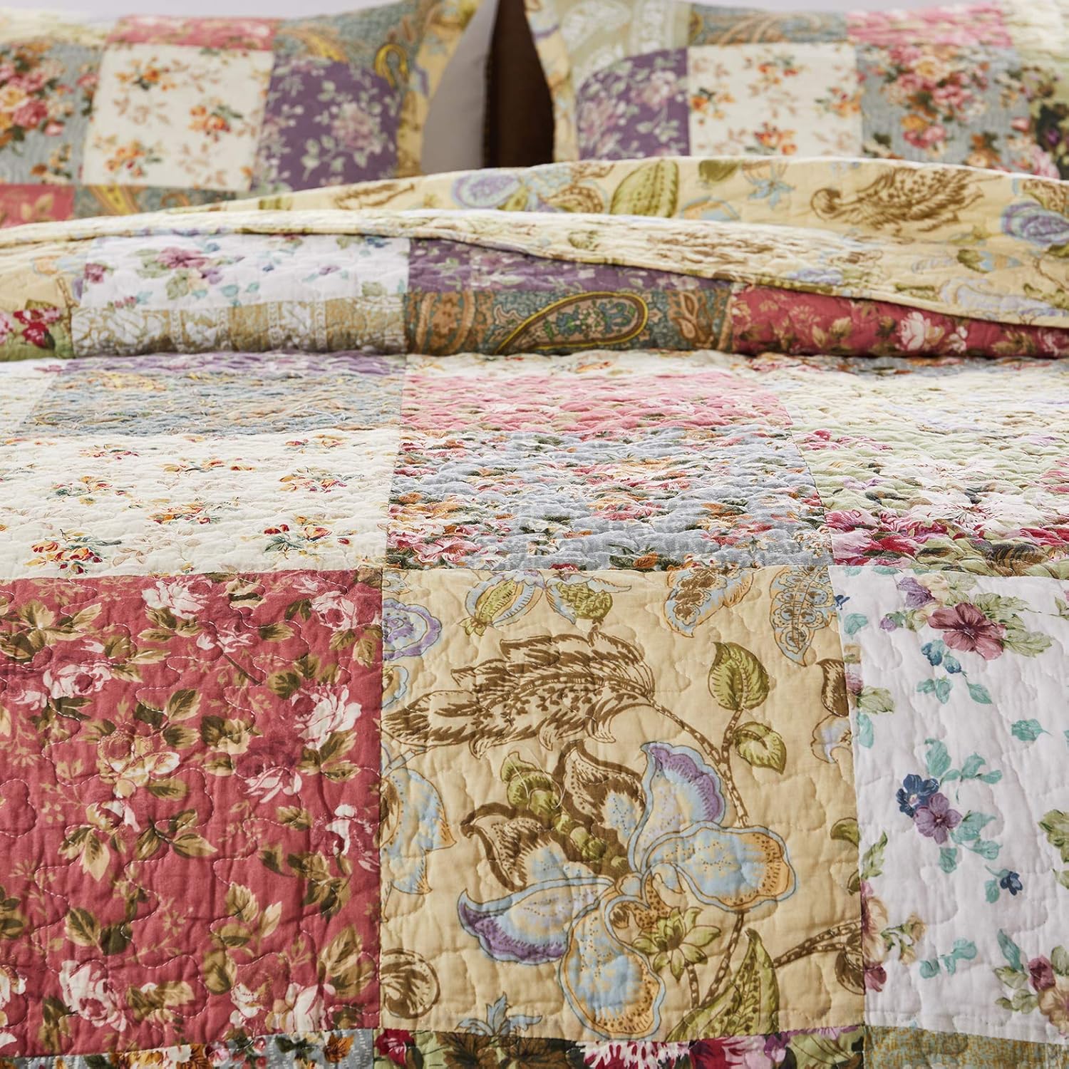 Greenland Home Blooming Prairie Cotton Patchwork Reversible Quilt Set Twin XL