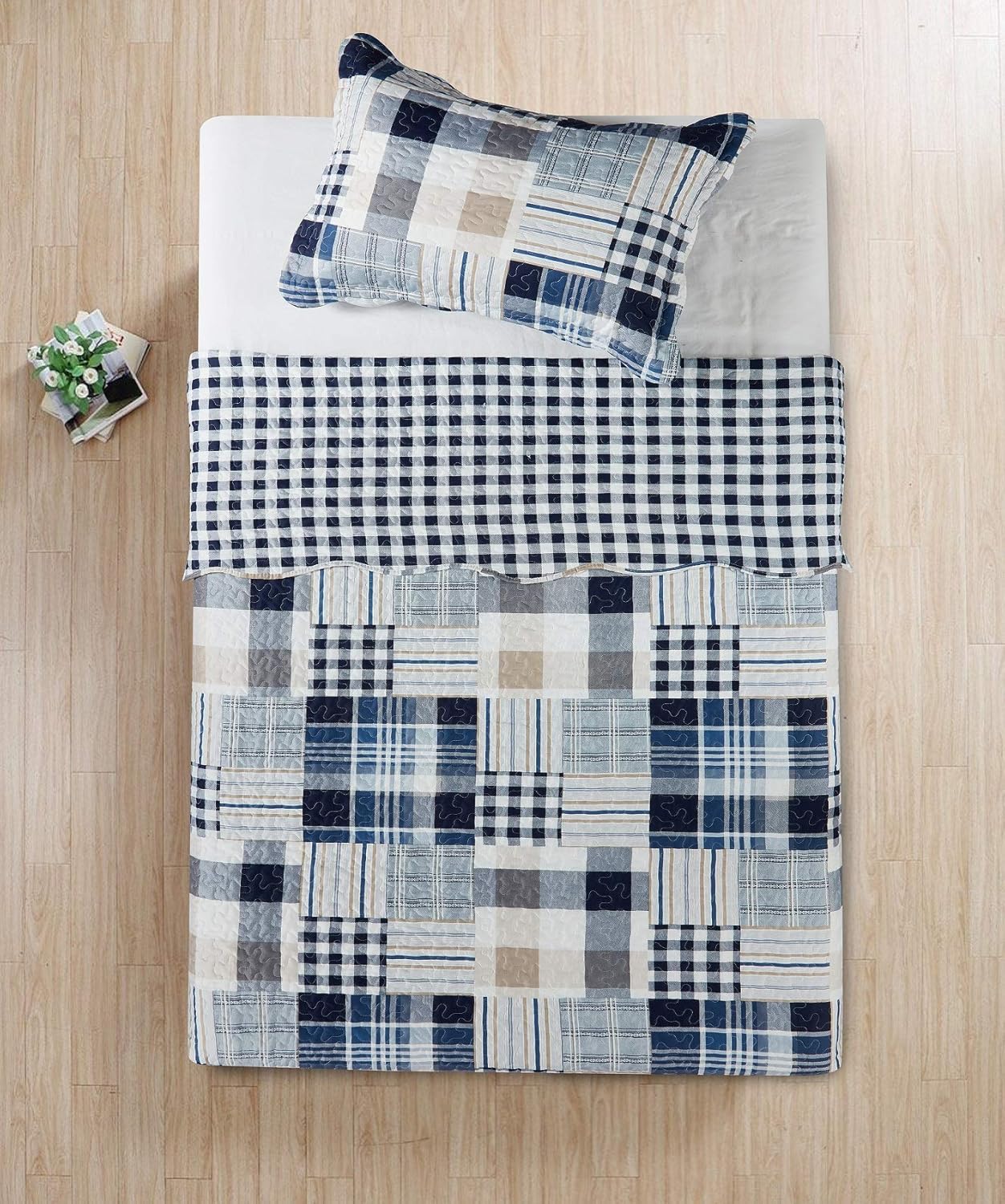 Brilliant Sunshine Plaid Stripe Quilt Set TwinTwin XL 2-Piece