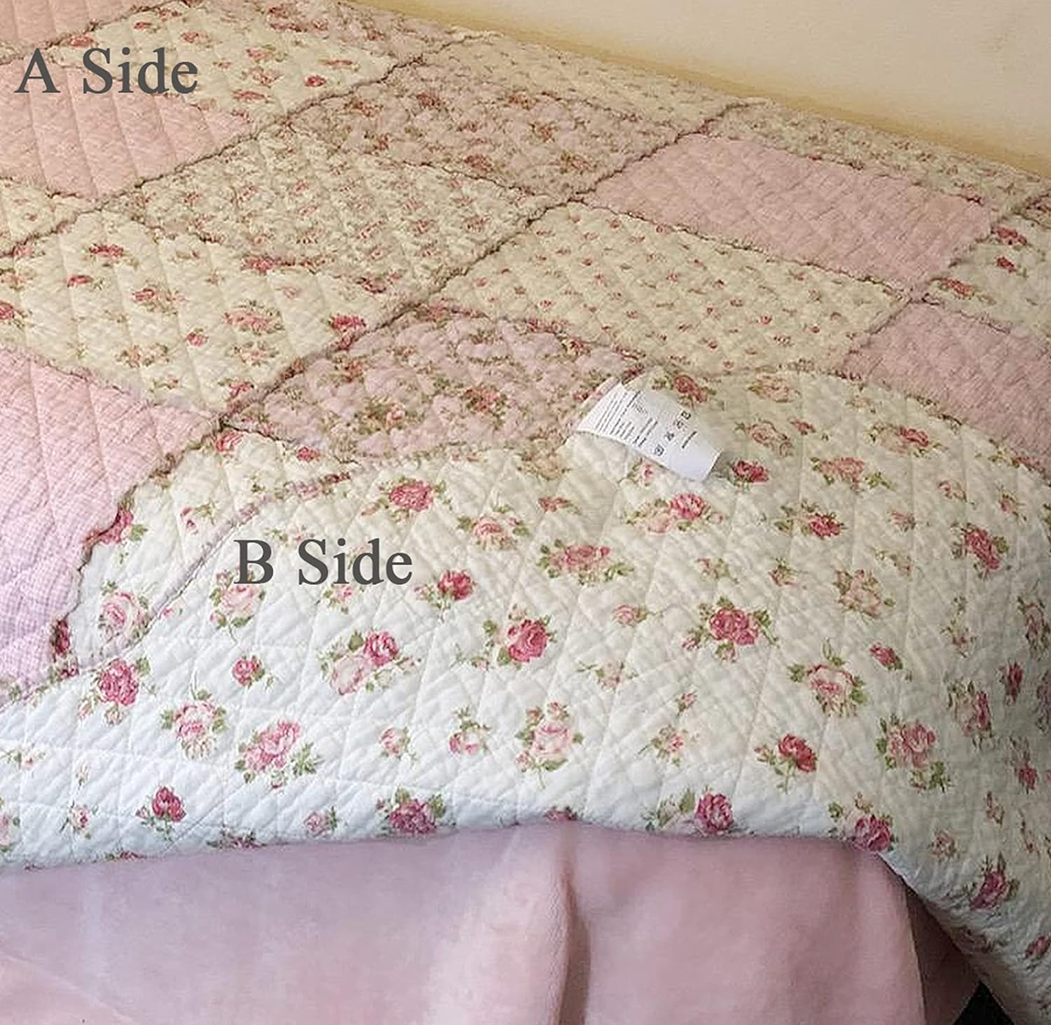 Cozyholy Pink Floral Patchwork Quilt Full Queen
