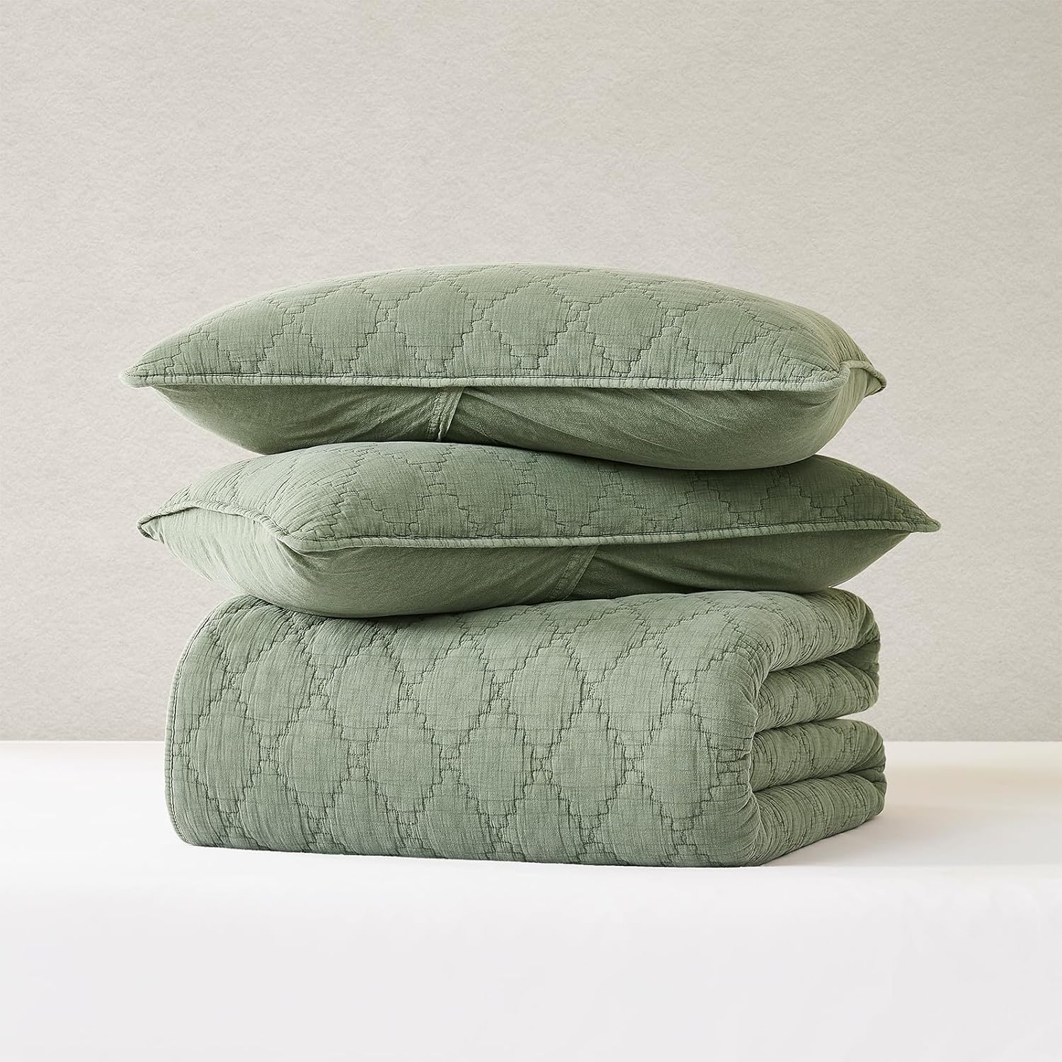 Palassio Olive Green Queen Quilt Set with 2 Shams