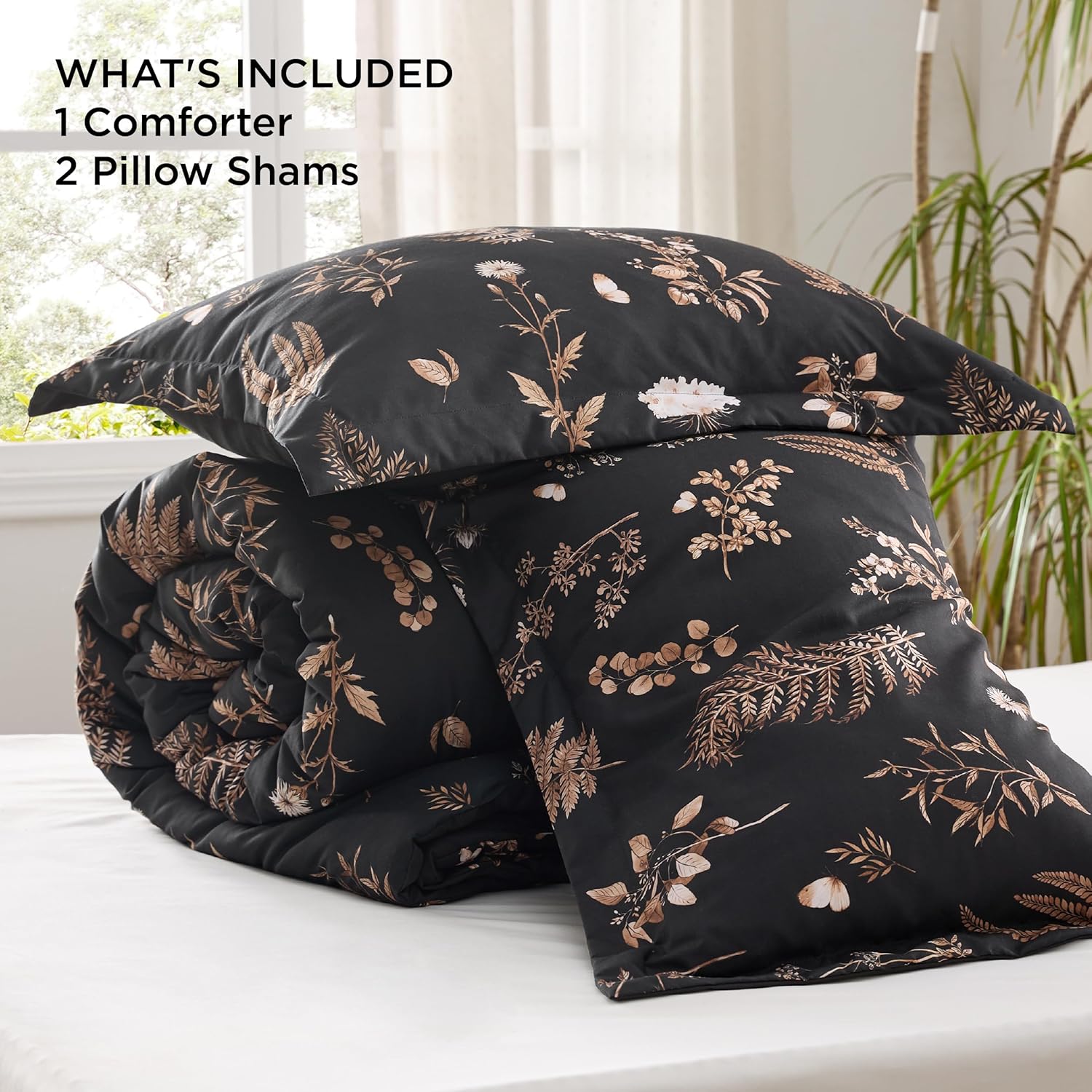 Bedsure Comforter Set King Size - Floral Reversible Black Bedding