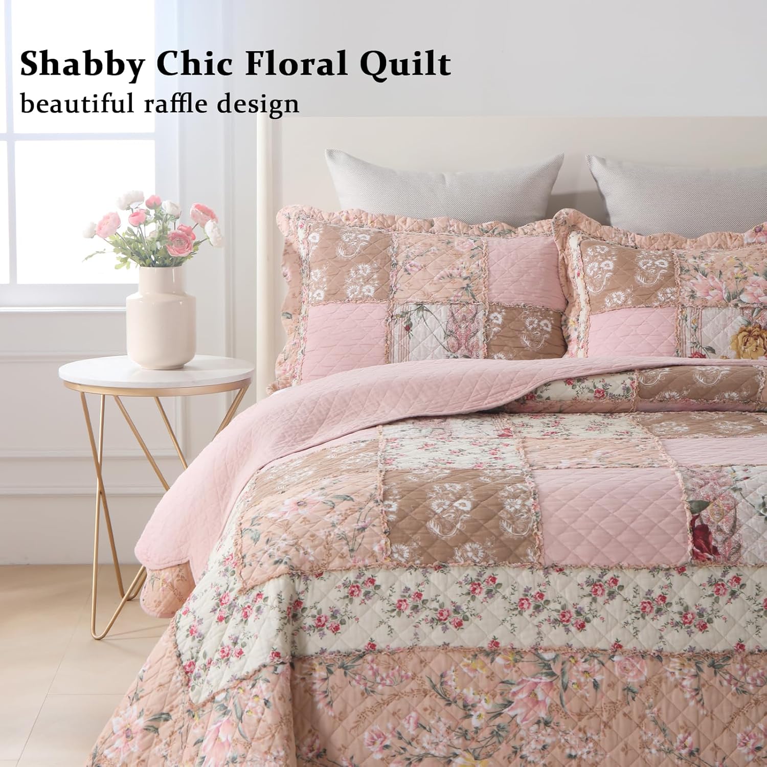 Yvooxny Queen Size Patchwork Floral Quilt Set