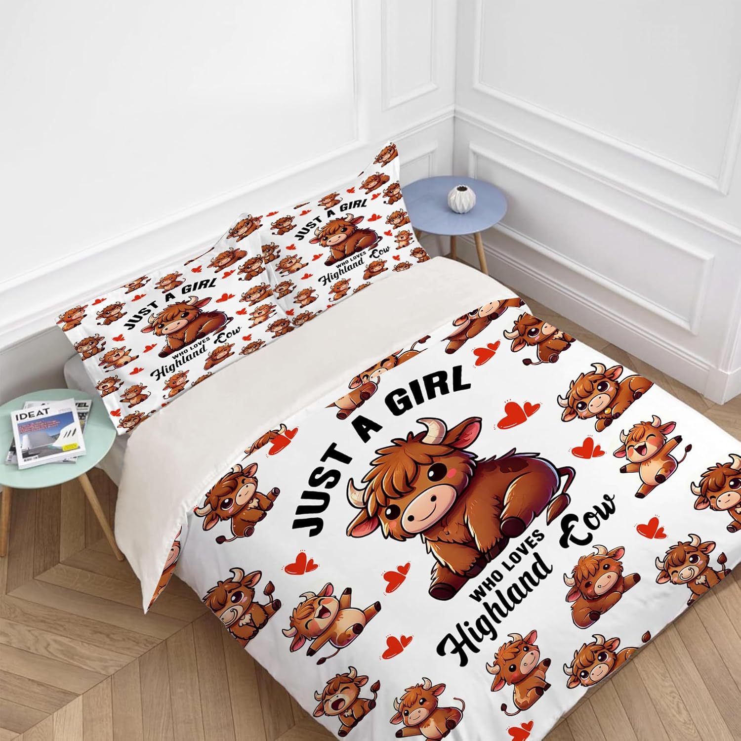UIAMT Cute Highland Cow Duvet Cover Set