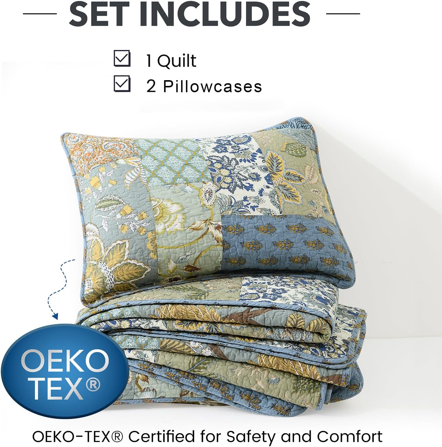 NEWLAKE King Size Quilt Set - 100 Cotton Patchwork Reversible Bedspread