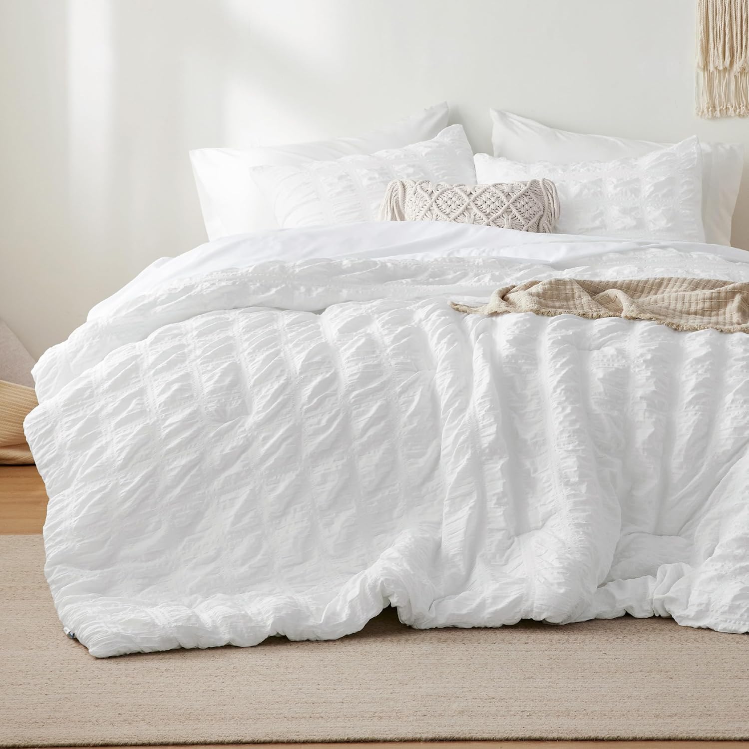 Bedsure Full Bed In A Bag - 7 Piece Plaid Seersucker Set