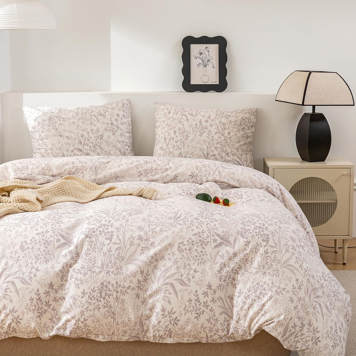 ECOCOTT King Size Floral Duvet Cover Set with Zipper Closure