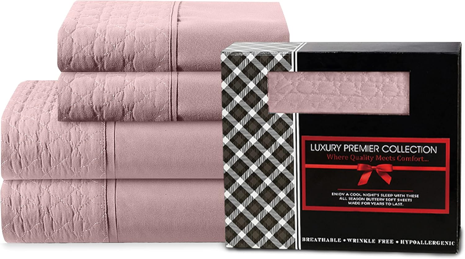 Elegant Comfort 4-Piece Quilted Bed Sheet Set - Dusty Rose