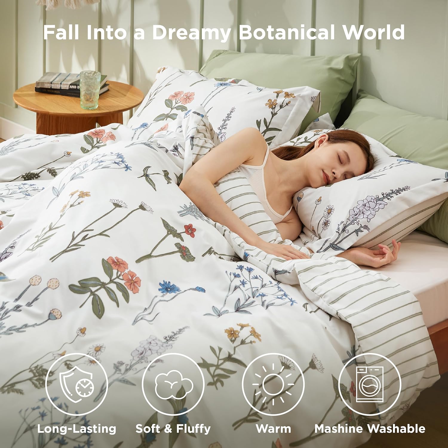 Bedsure Queen Comforter Set - Floral Botanical Design 3 Pieces