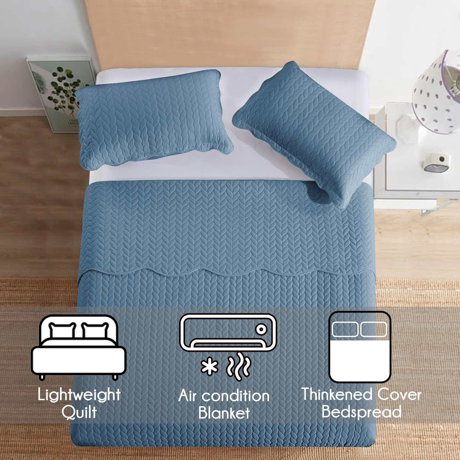 IR Imperial Rooms Light Blue Queen Quilt Set