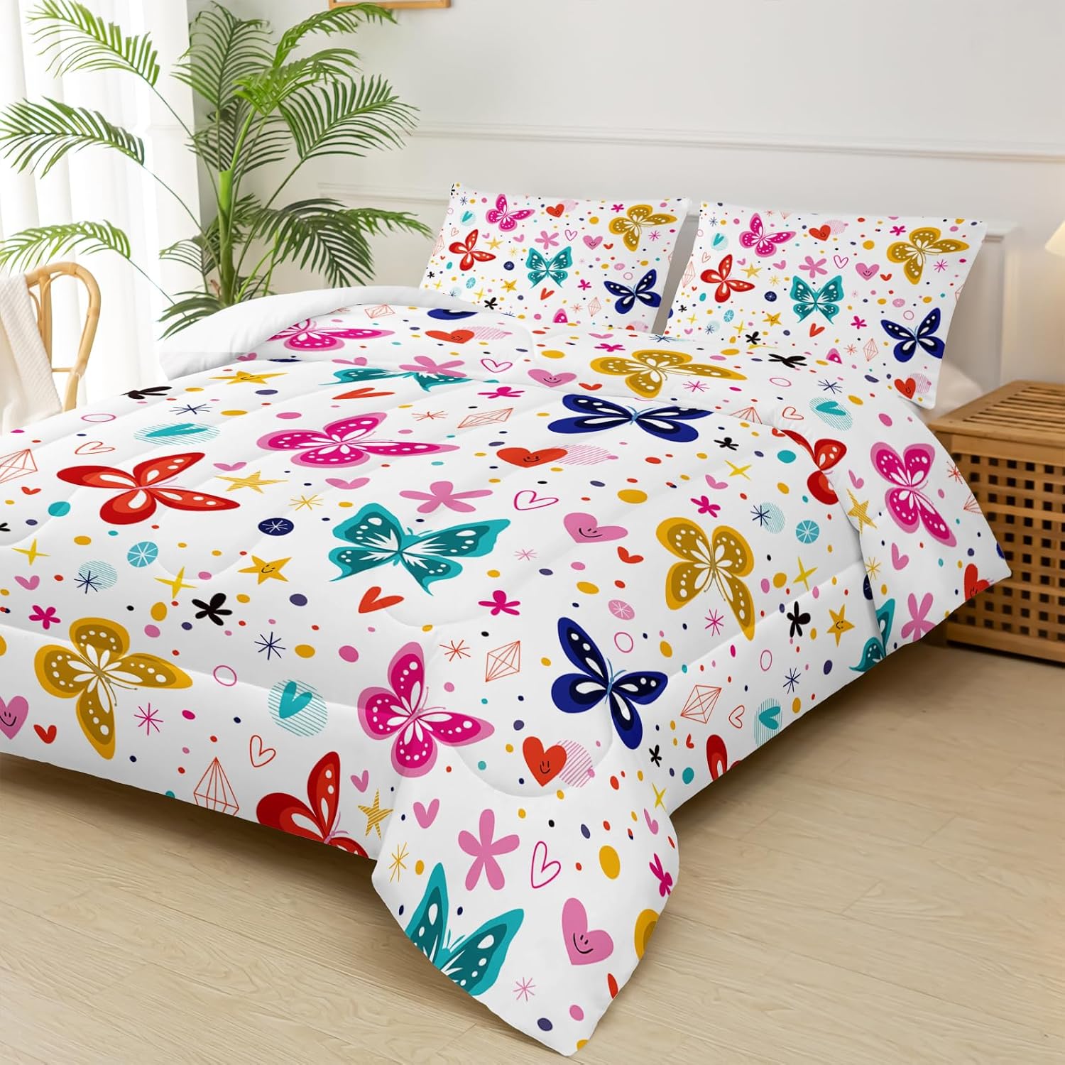 Colorful Butterfly Comforter Set for Girls