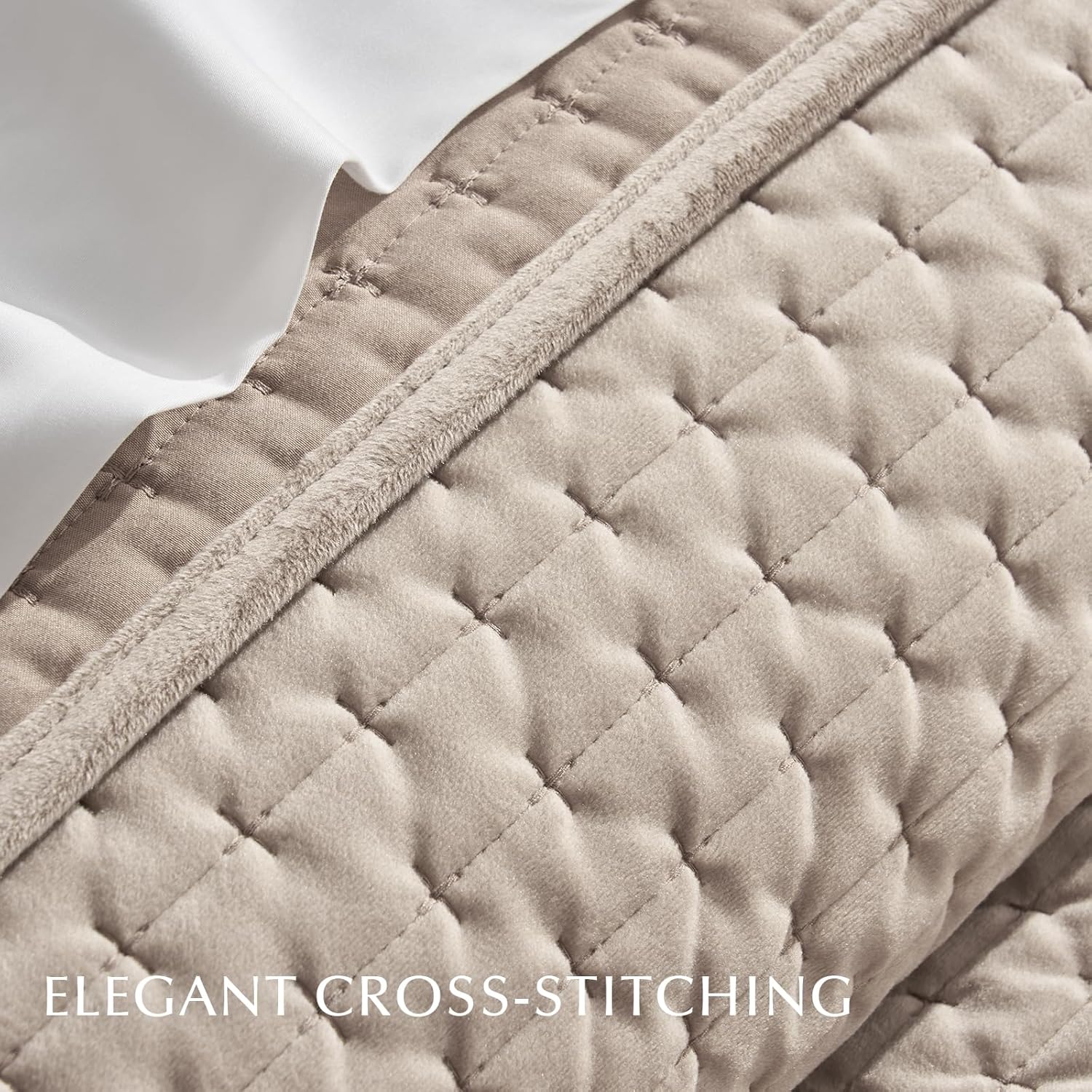 EVERGRACE Velvet Quilt Set King Size 3 Piece Light Taupe