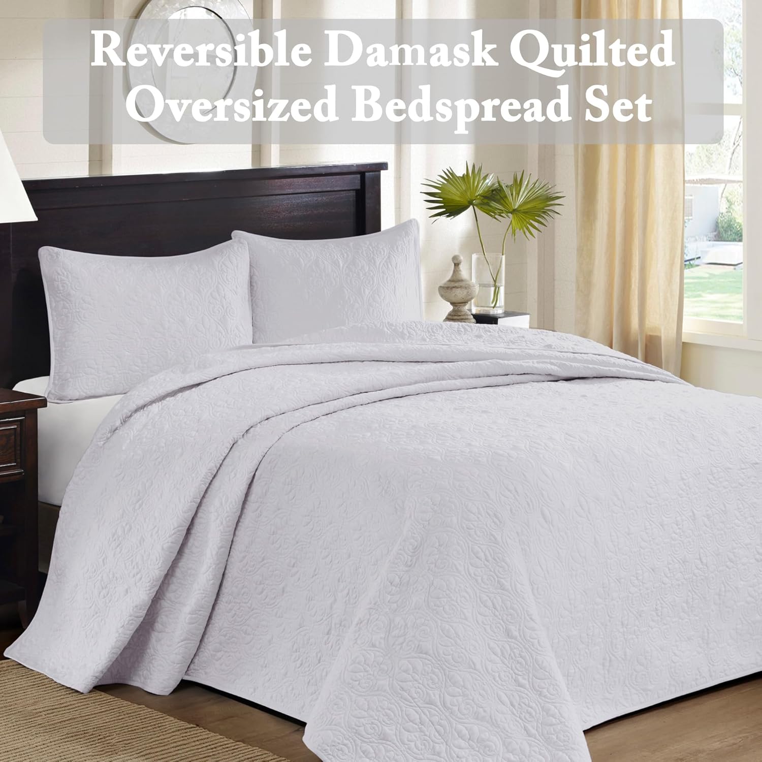 Madison Park Quebec Reversible Quilt Set with Damask Design