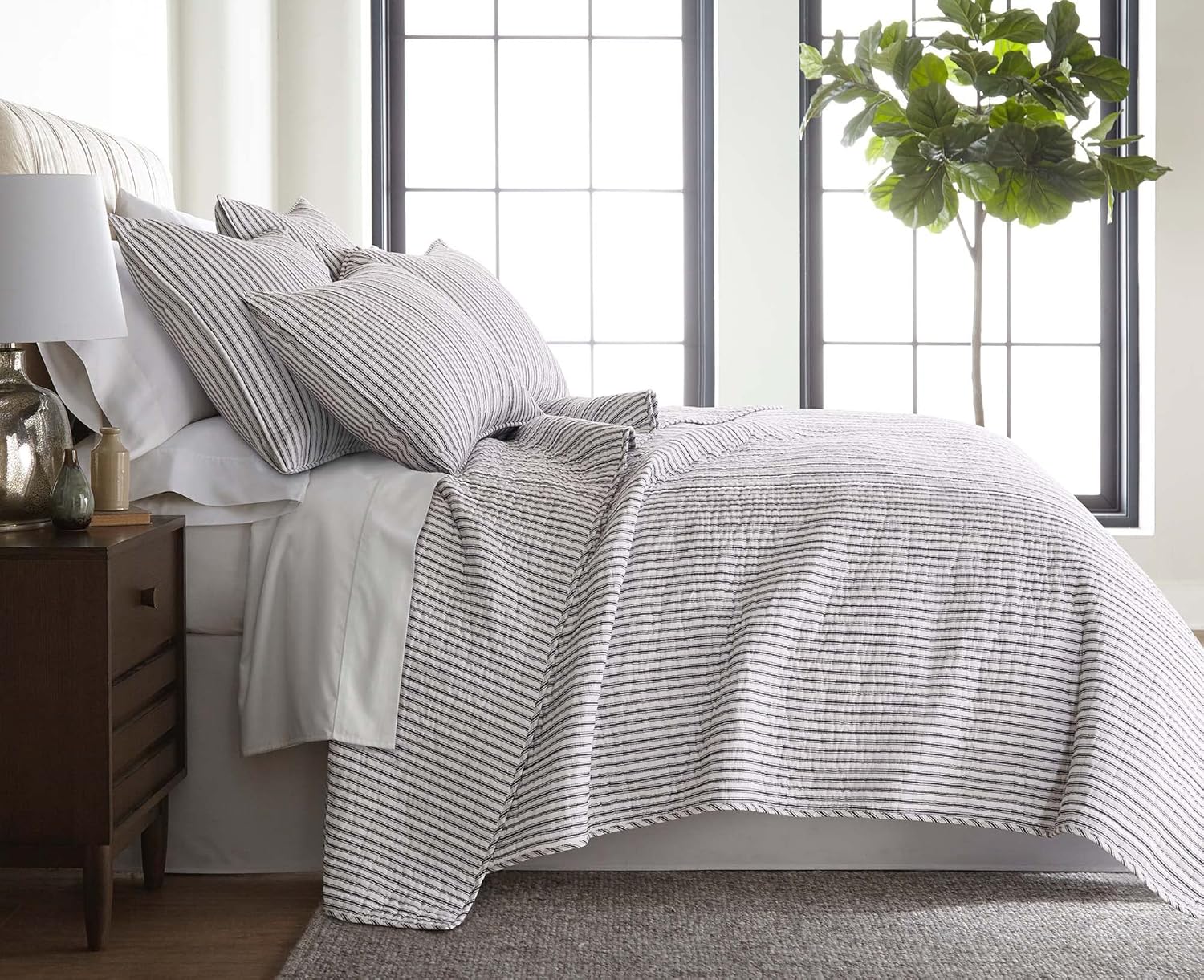 Levtex Home Tobago Stripe Charcoal Quilt Set King Size
