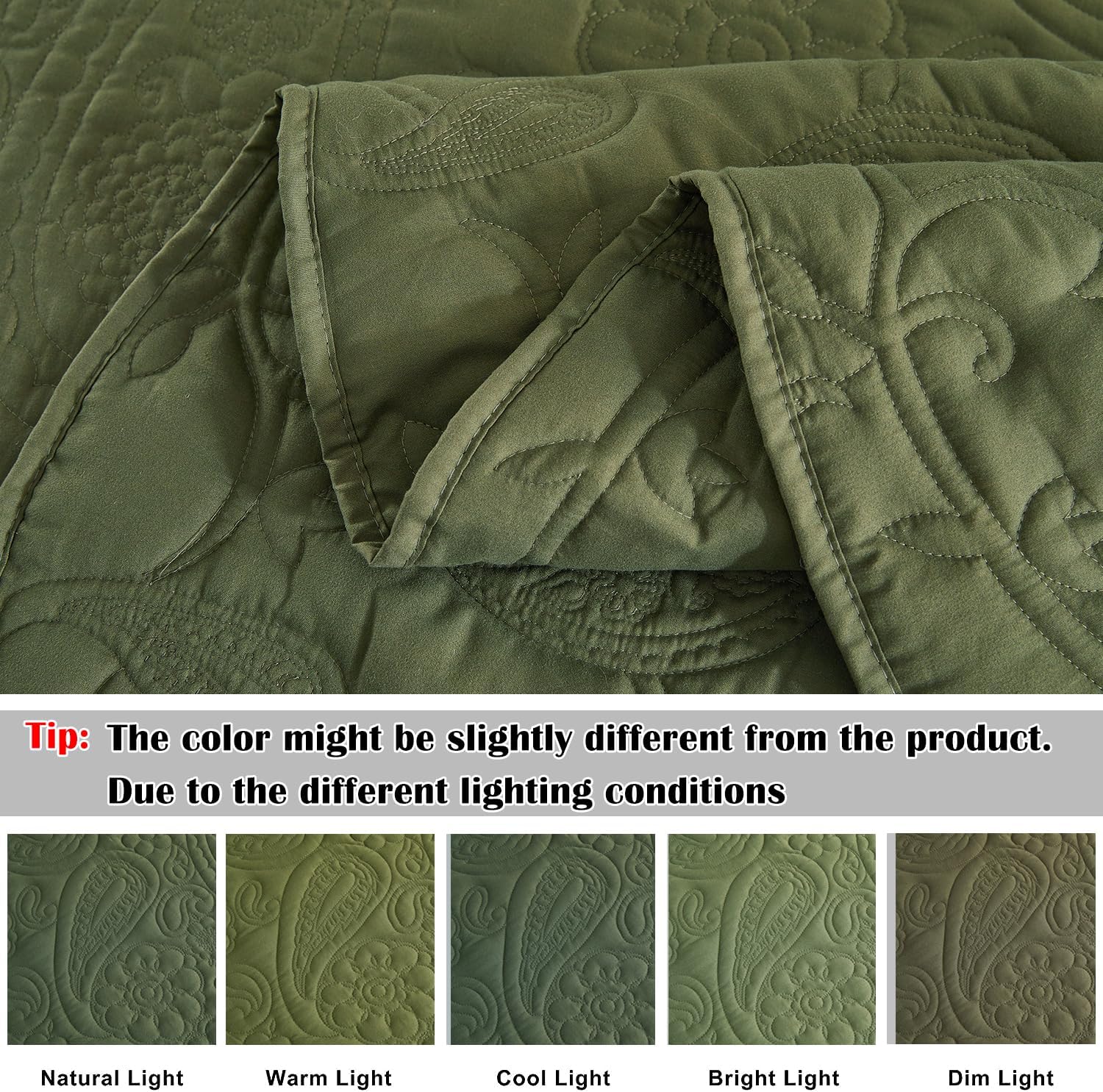 EVENHUG Olive Green Quilt Set 3 Piece