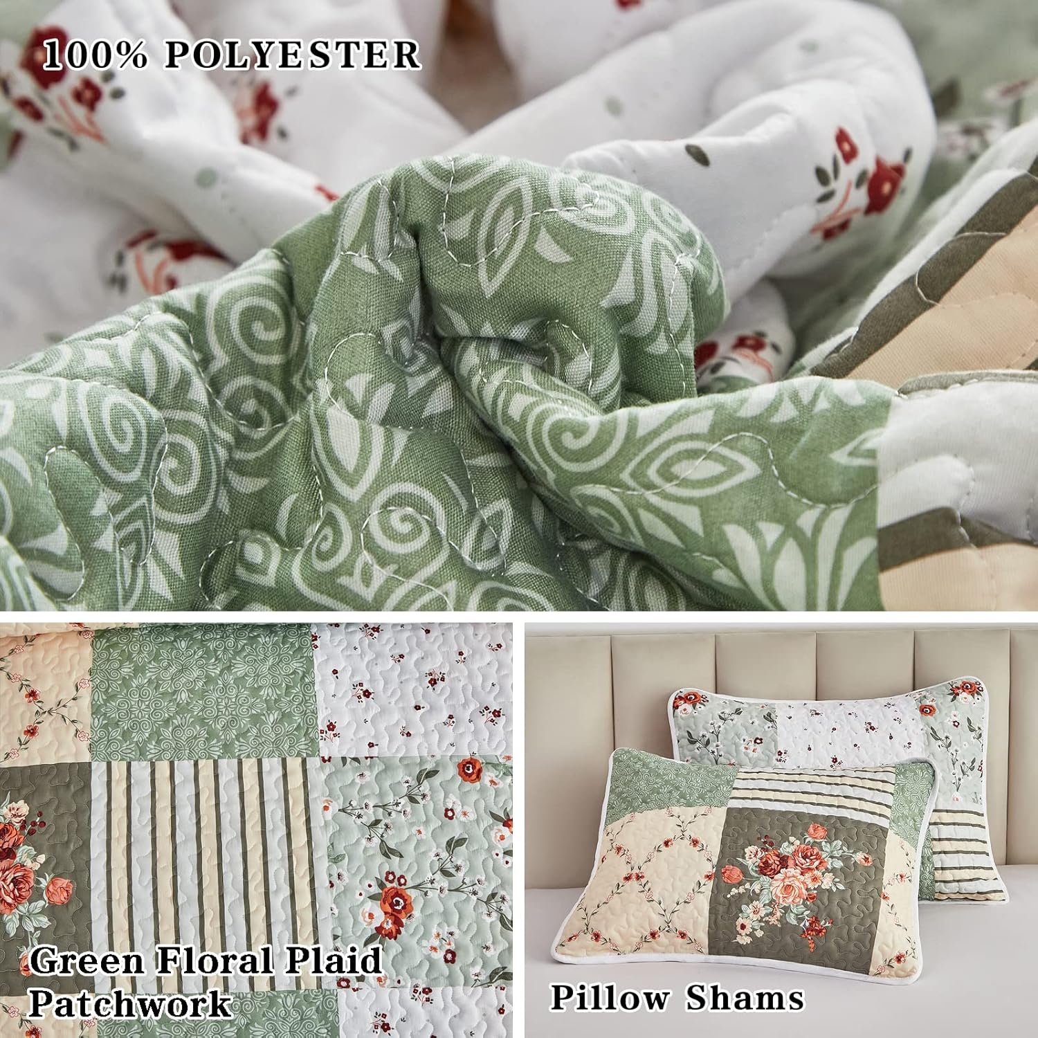 Flysheep Patchwork Quilt Set 3 Pieces QueenFull Size