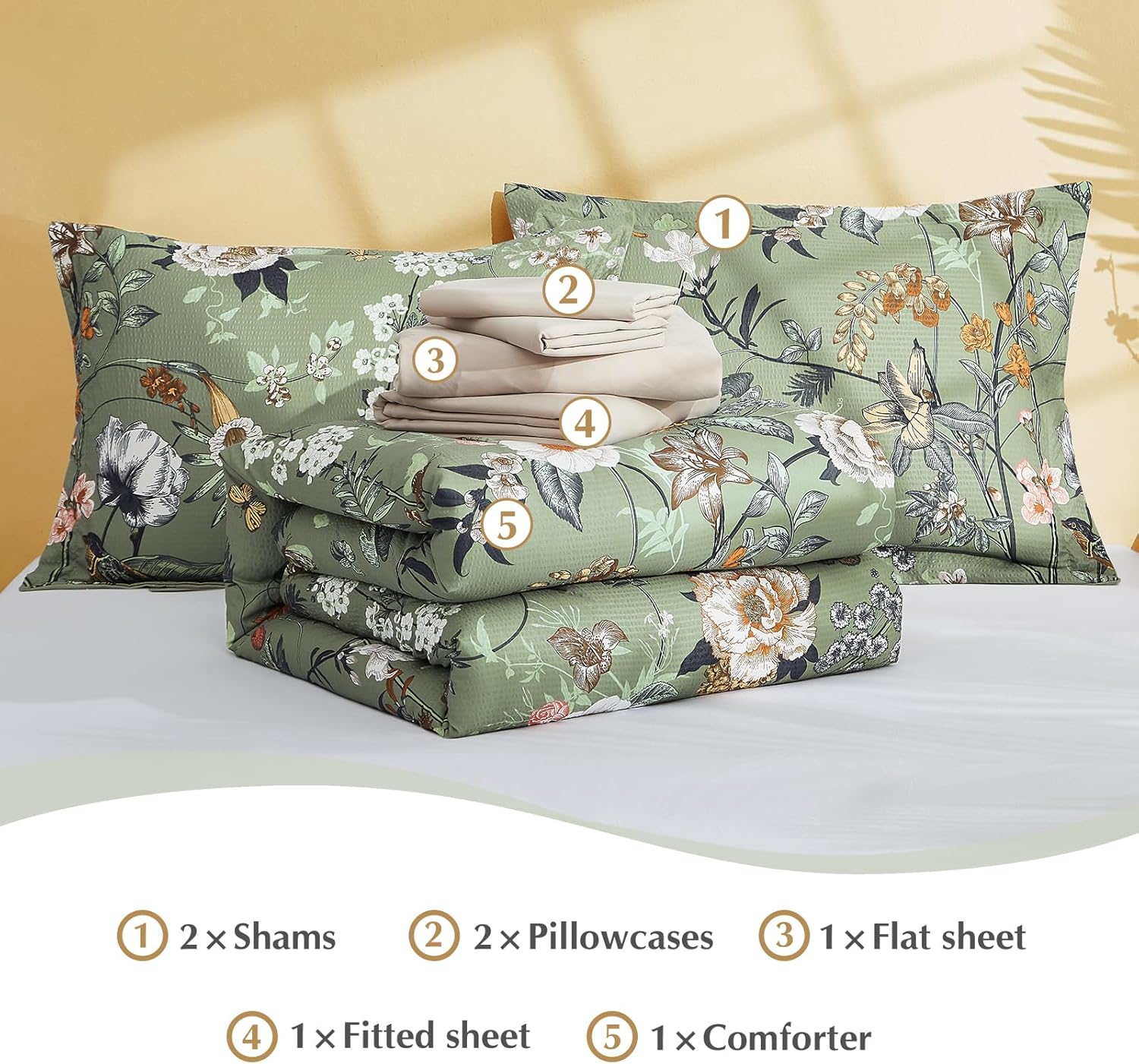 CASAAGUSTO Green Butterfly Queen Comforter Set 7PCS