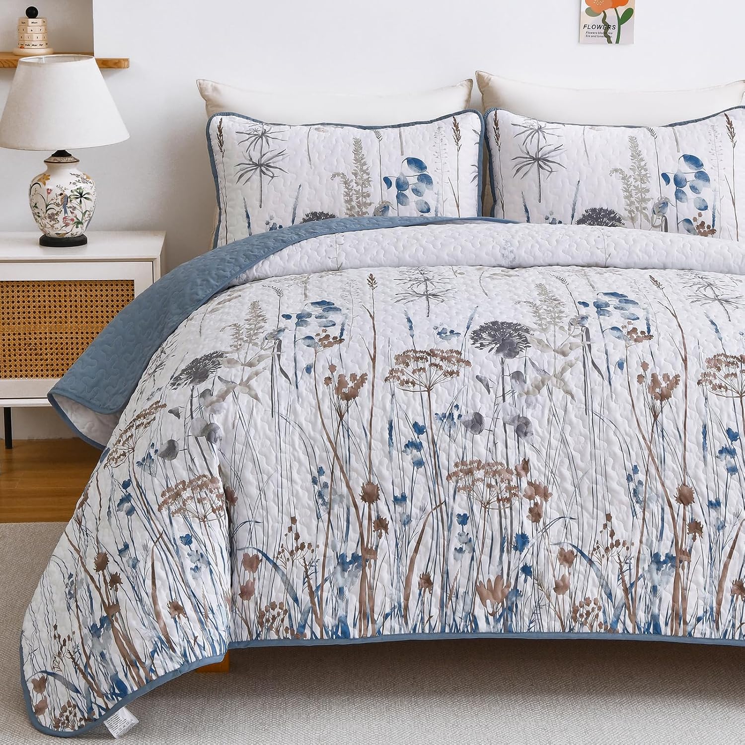 Dobuyly Floral Botanical Quilt Bedding Set 3 Pieces