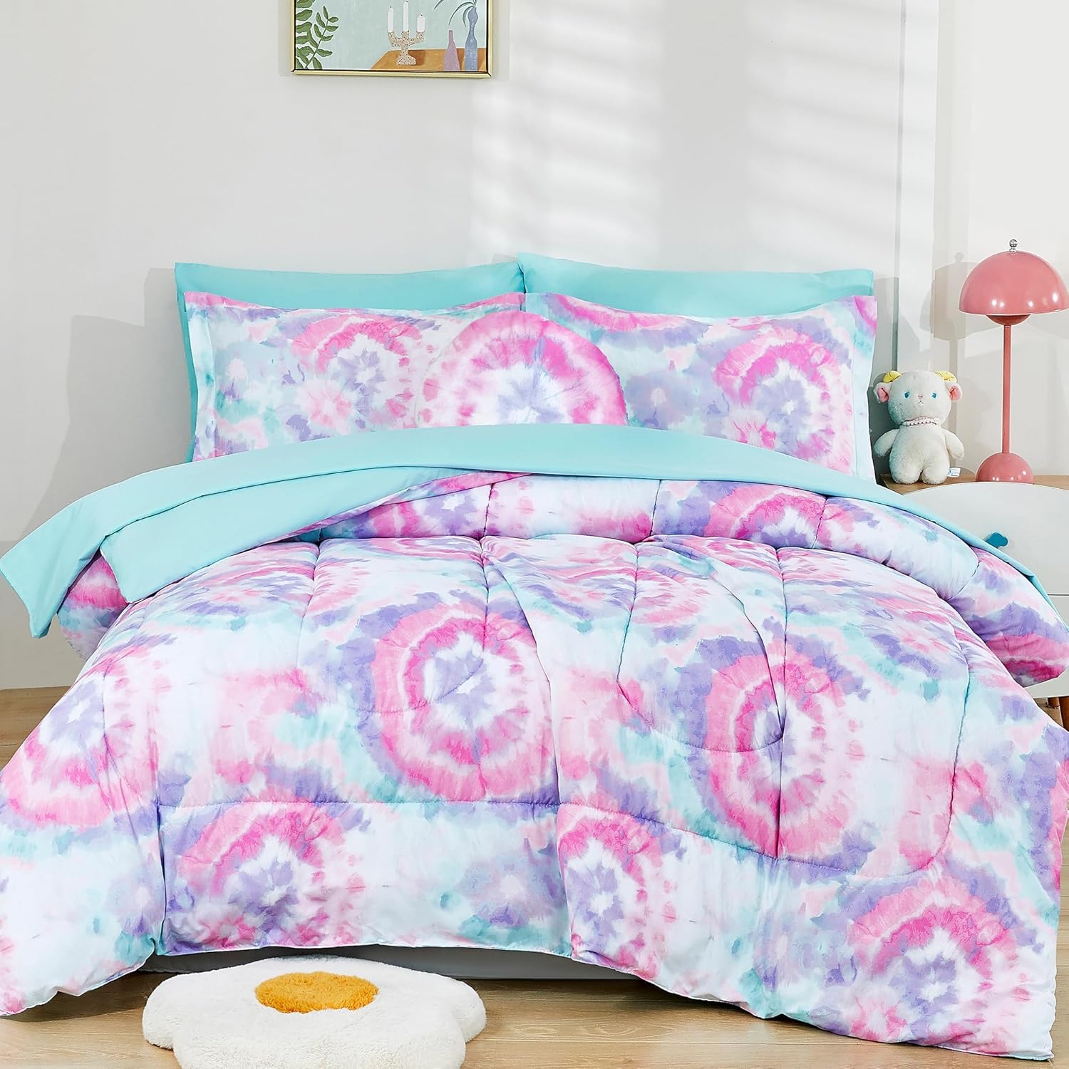 Mooreeke Dark Pink Flower Twin Comforter Set 6 Pieces