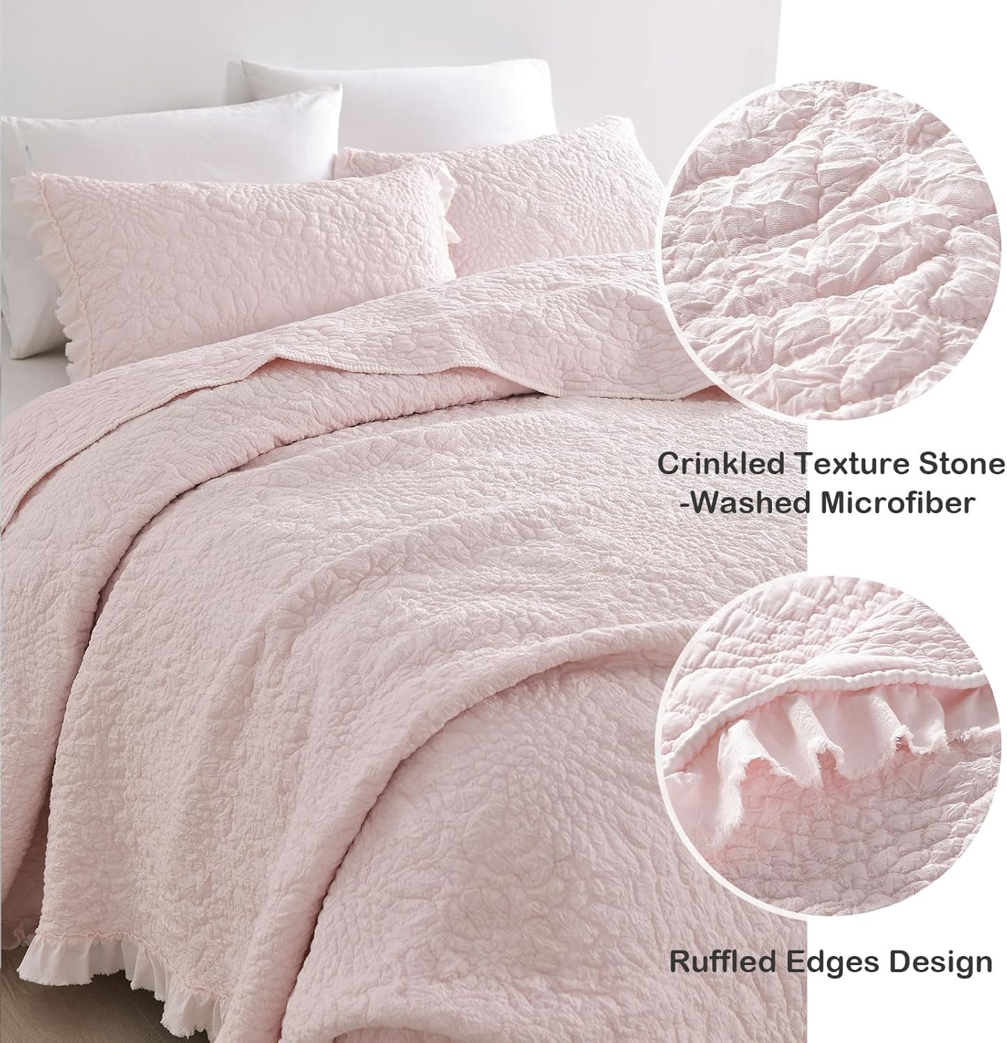 HORIMOTE HOME Pink Ruffled Quilt Set Twin Size 1