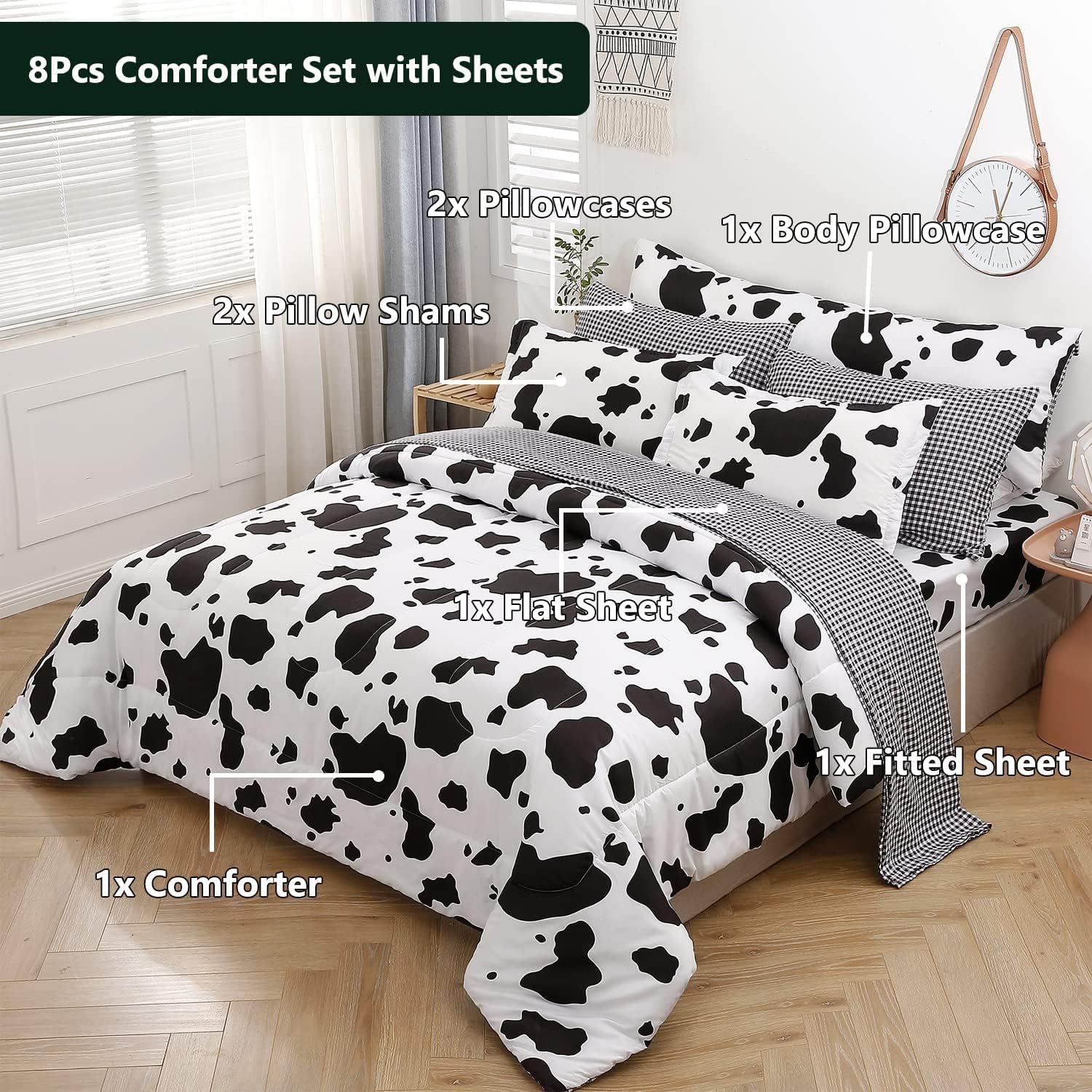 SUCSES King Size Cow Comforter Set 8 Pieces