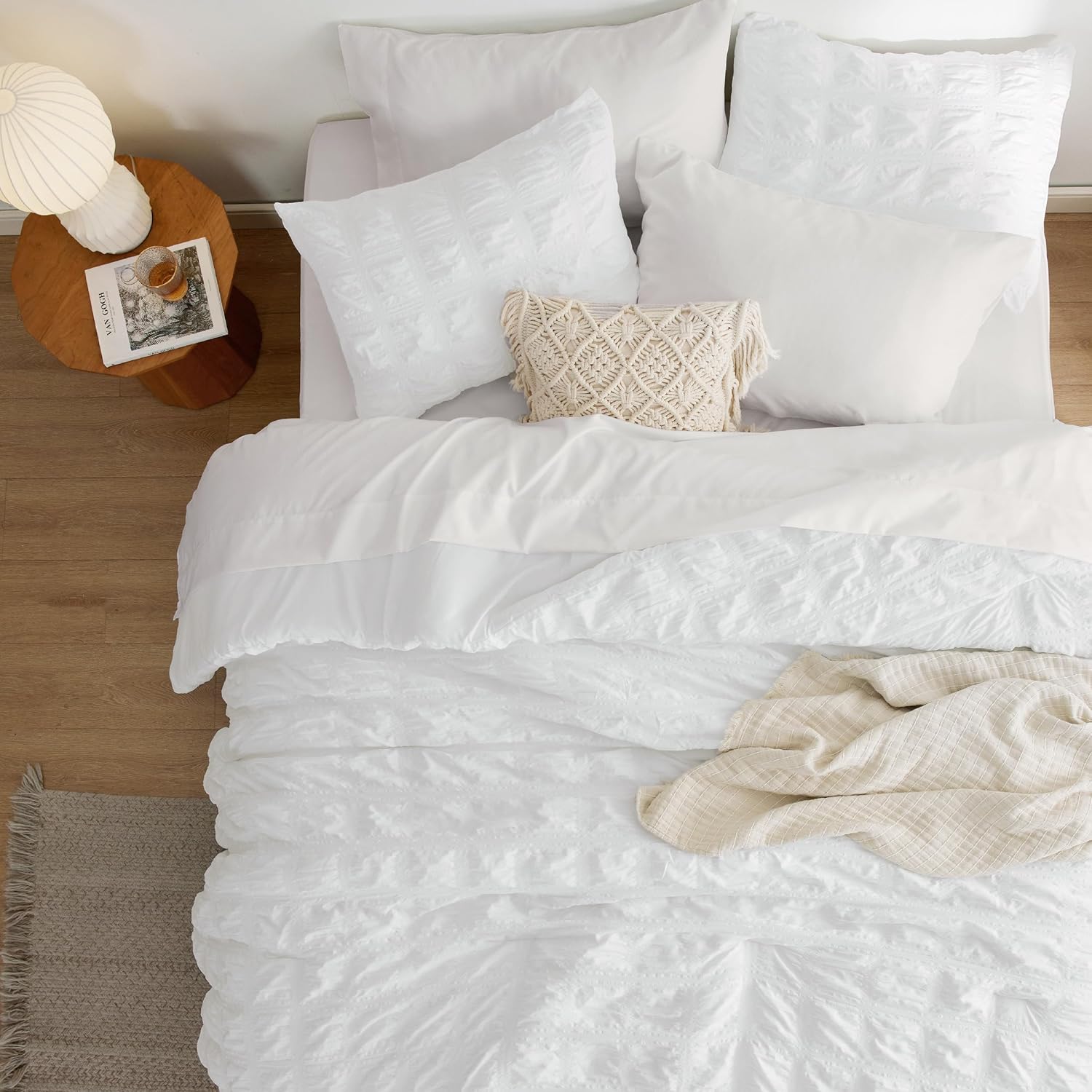 Bedsure Full Bed In A Bag - 7 Piece Plaid Seersucker Set