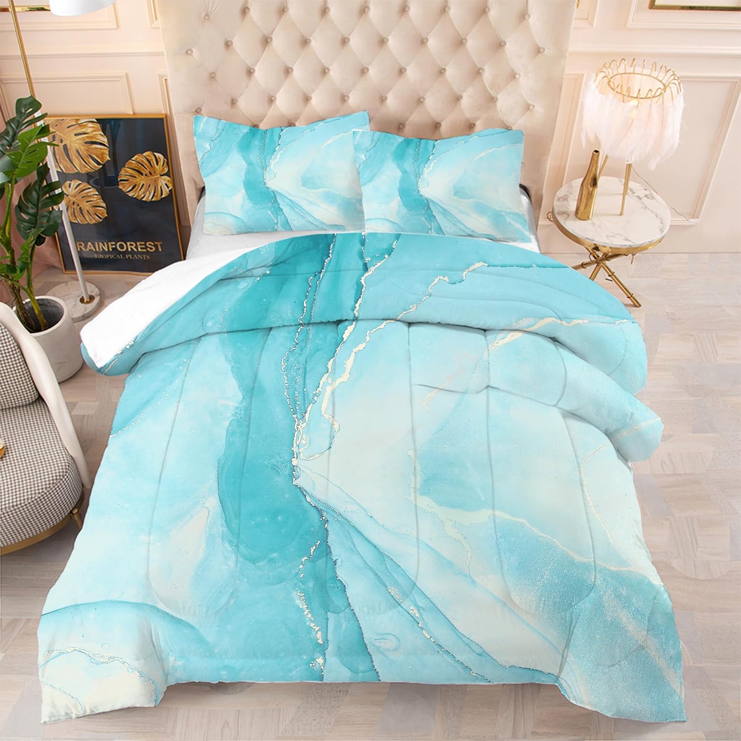 EDGZKO Blue Marble Comforter Set for Kids and Teens