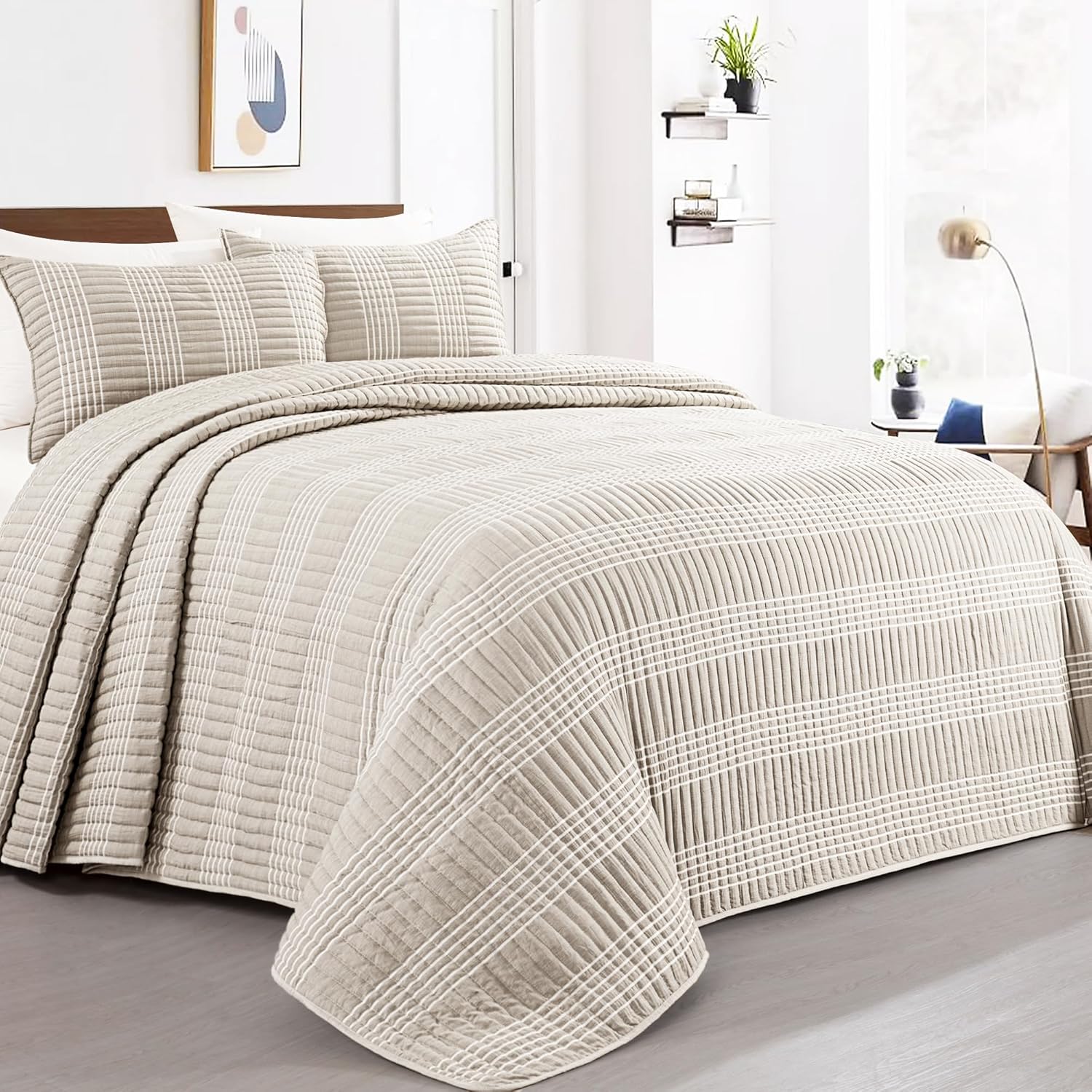 HOMBYS 128x120 Seersucker Patchwork Quilt Set