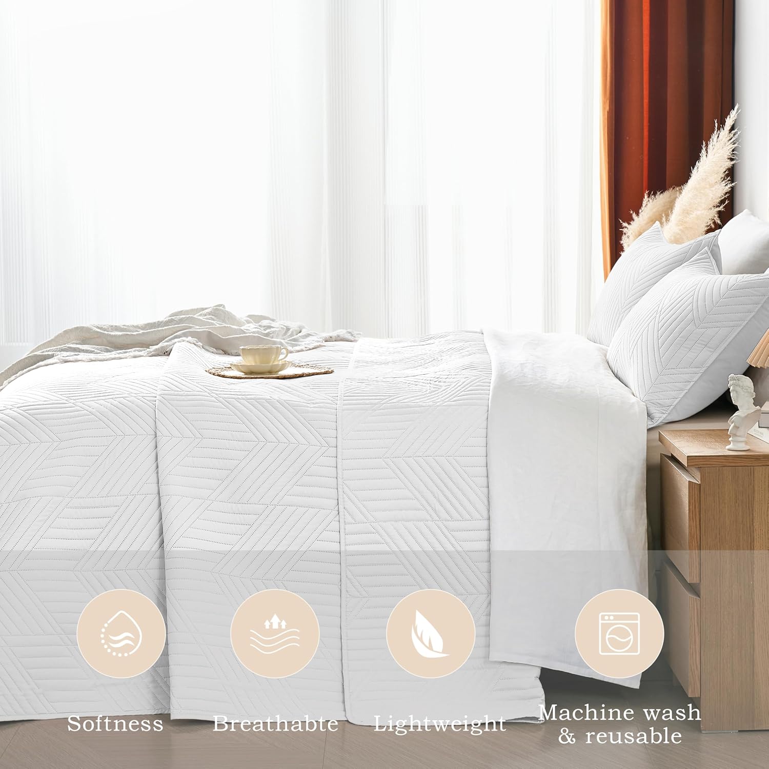 Davulos Queen Quilt Set - Reversible Microfiber Bedspread with Embossed Patterns