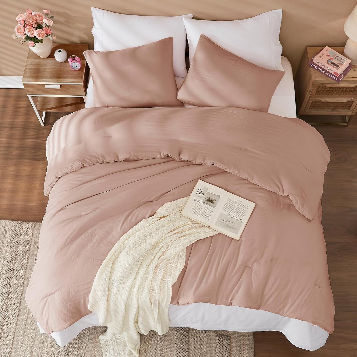 WRENSONGE Queen Comforter Set 3 Piece Dusty Pink Prewashed Soft Lightweight