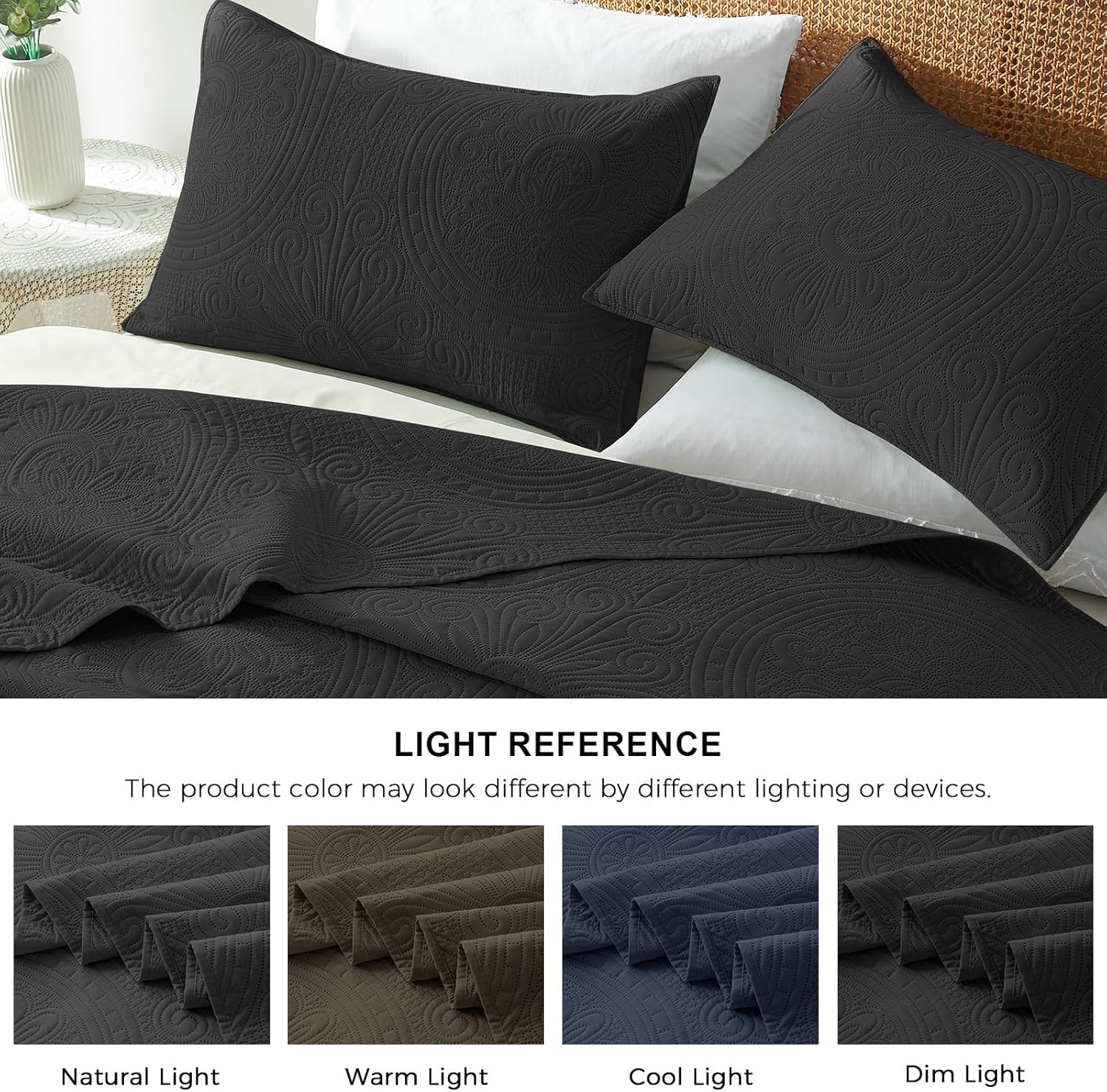 WURUIBO Full Queen Quilt Set Black