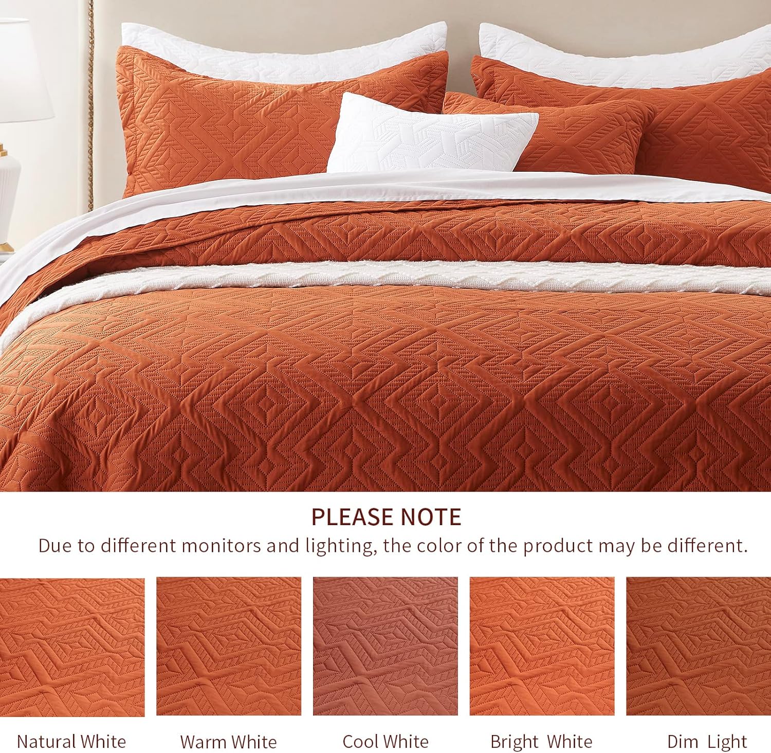 LEAONME Full Queen Quilt Set 3 Pieces Burnt Orange
