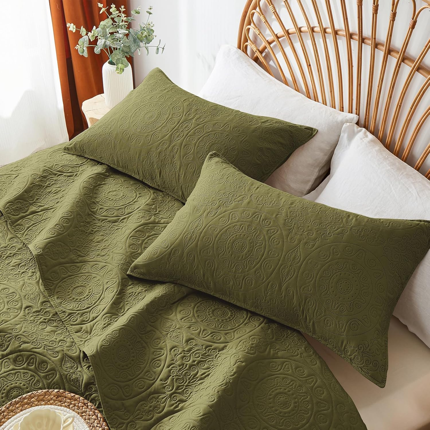 WURUIBO Olive Green Quilt Set King Size