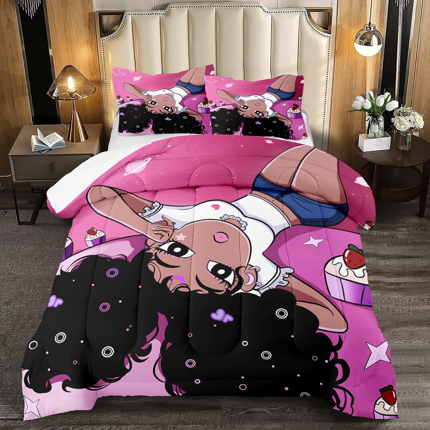 Black Girl Comforter Set with 2 Pillowcases
