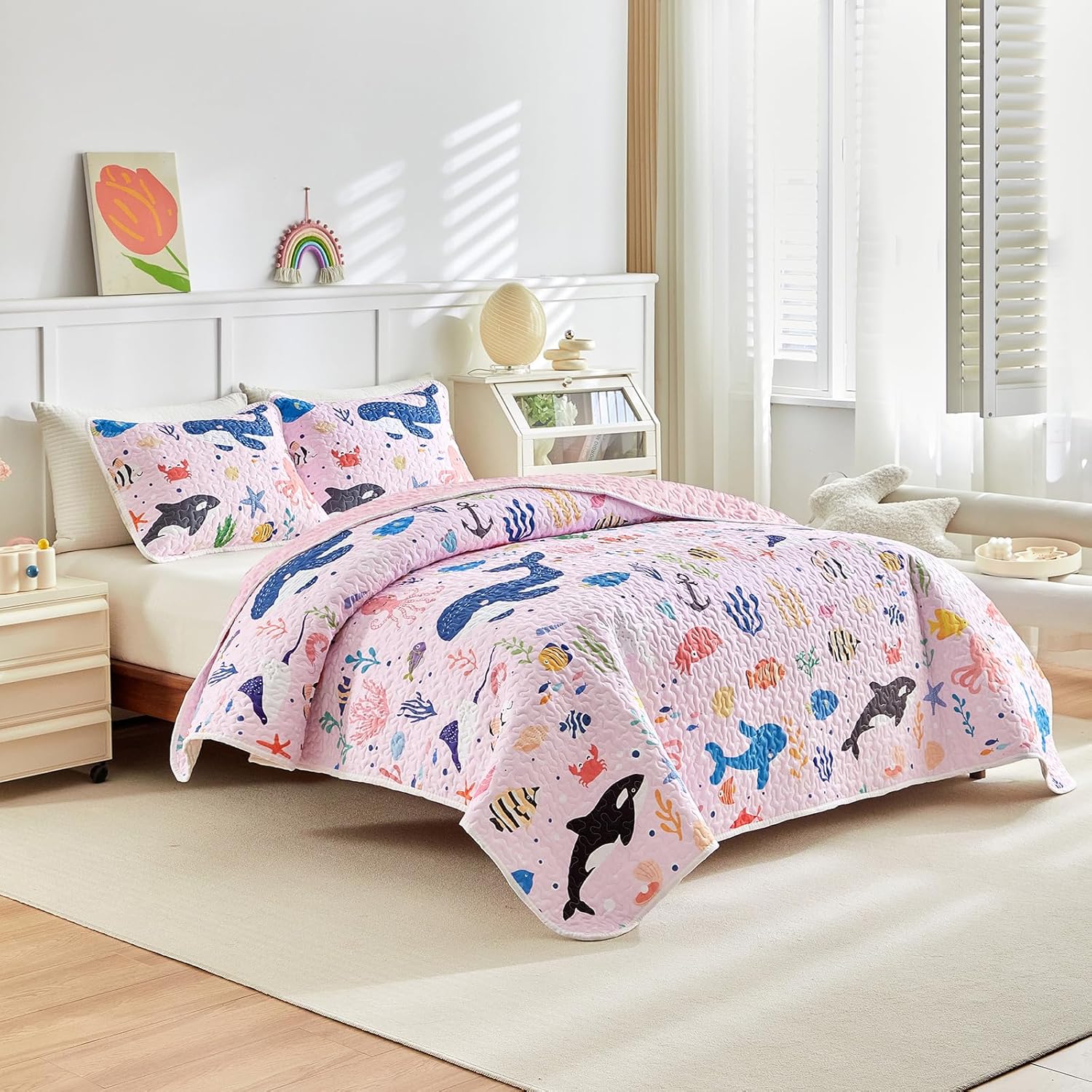 Joyreap 2-Piece Twin Size Cotton Quilt Set with Ocean Design