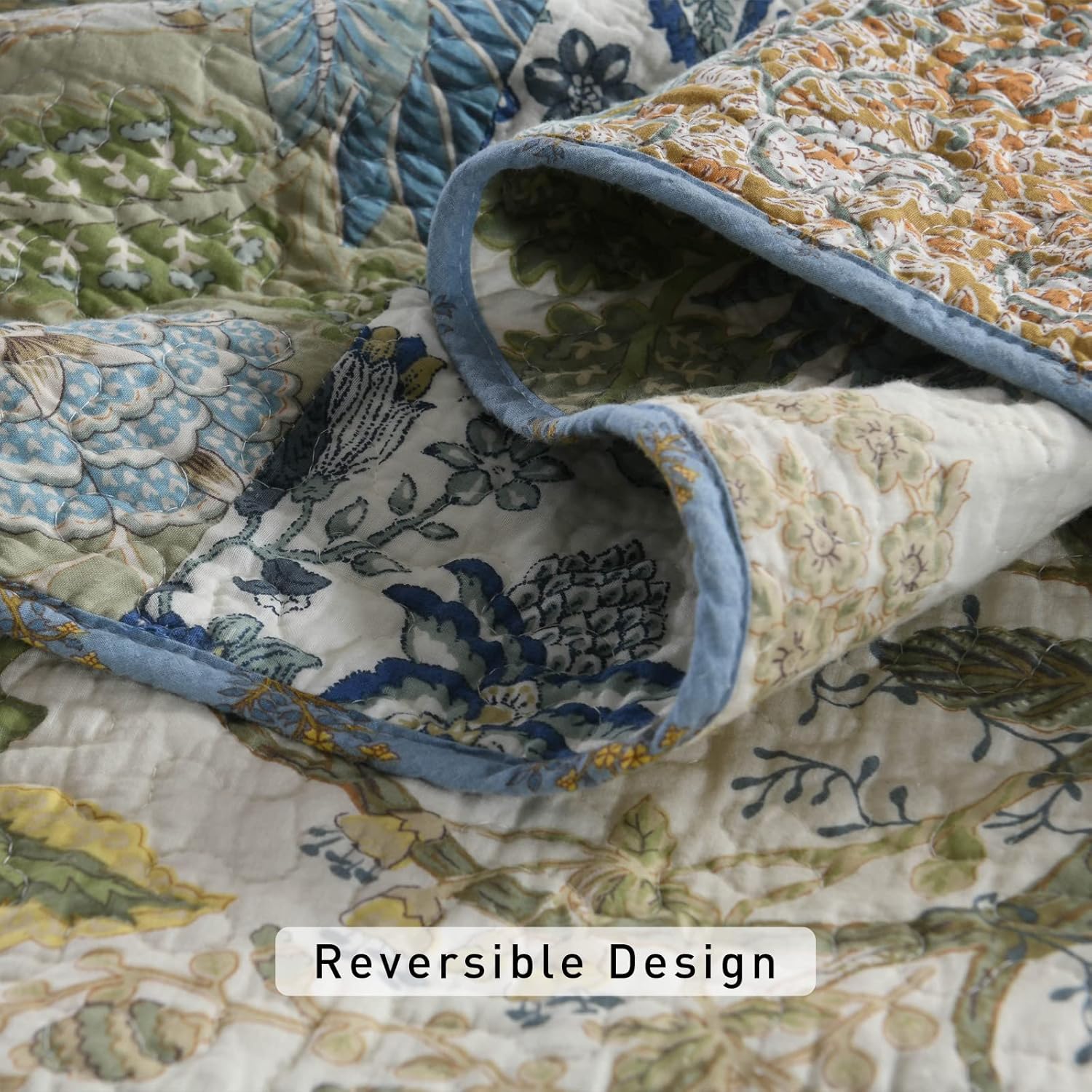 Yvooxny California King Quilt Set - Bohemian Patchwork Floral Reversible