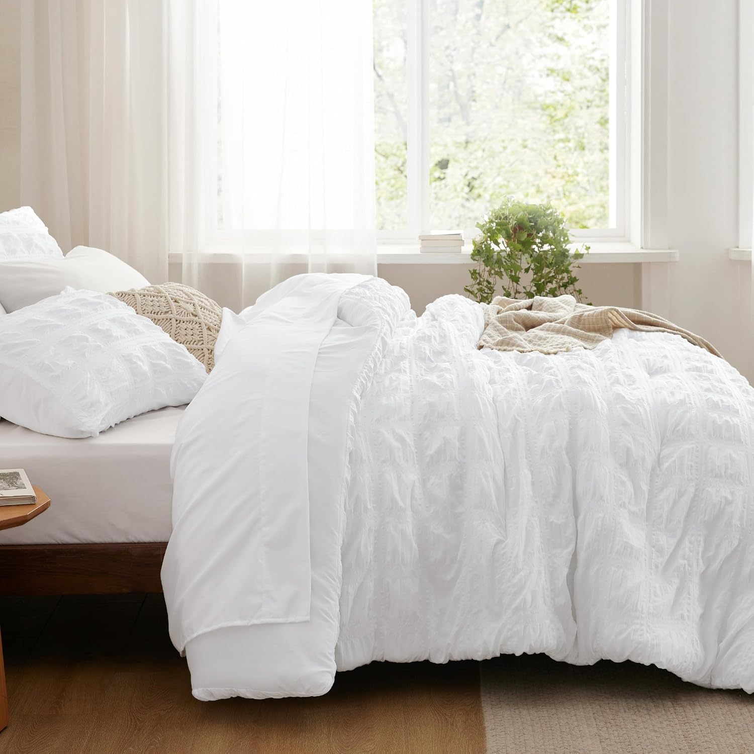 Bedsure Full Bed In A Bag - 7 Piece Plaid Seersucker Set