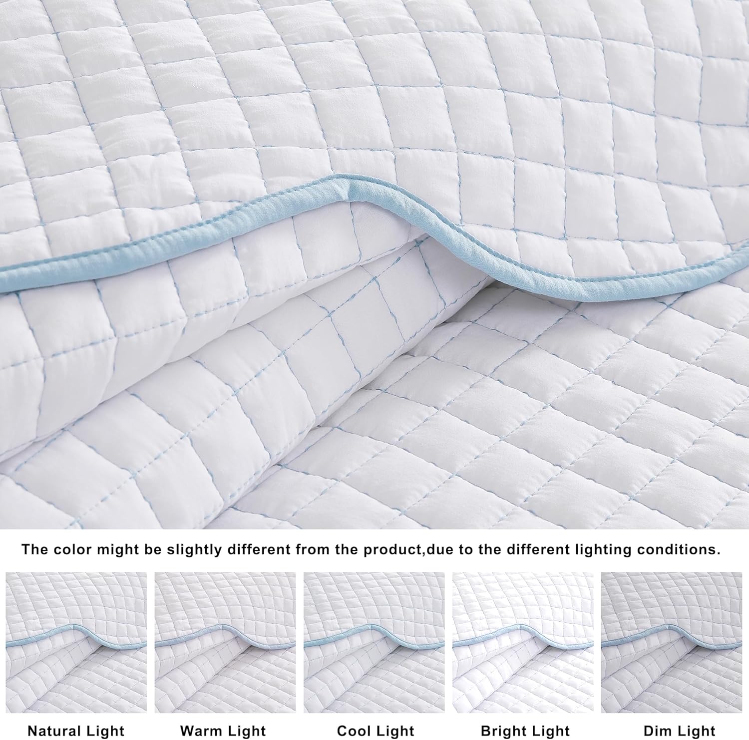 WDCOZY King Size Quilt Bedding Set with Blue Edge