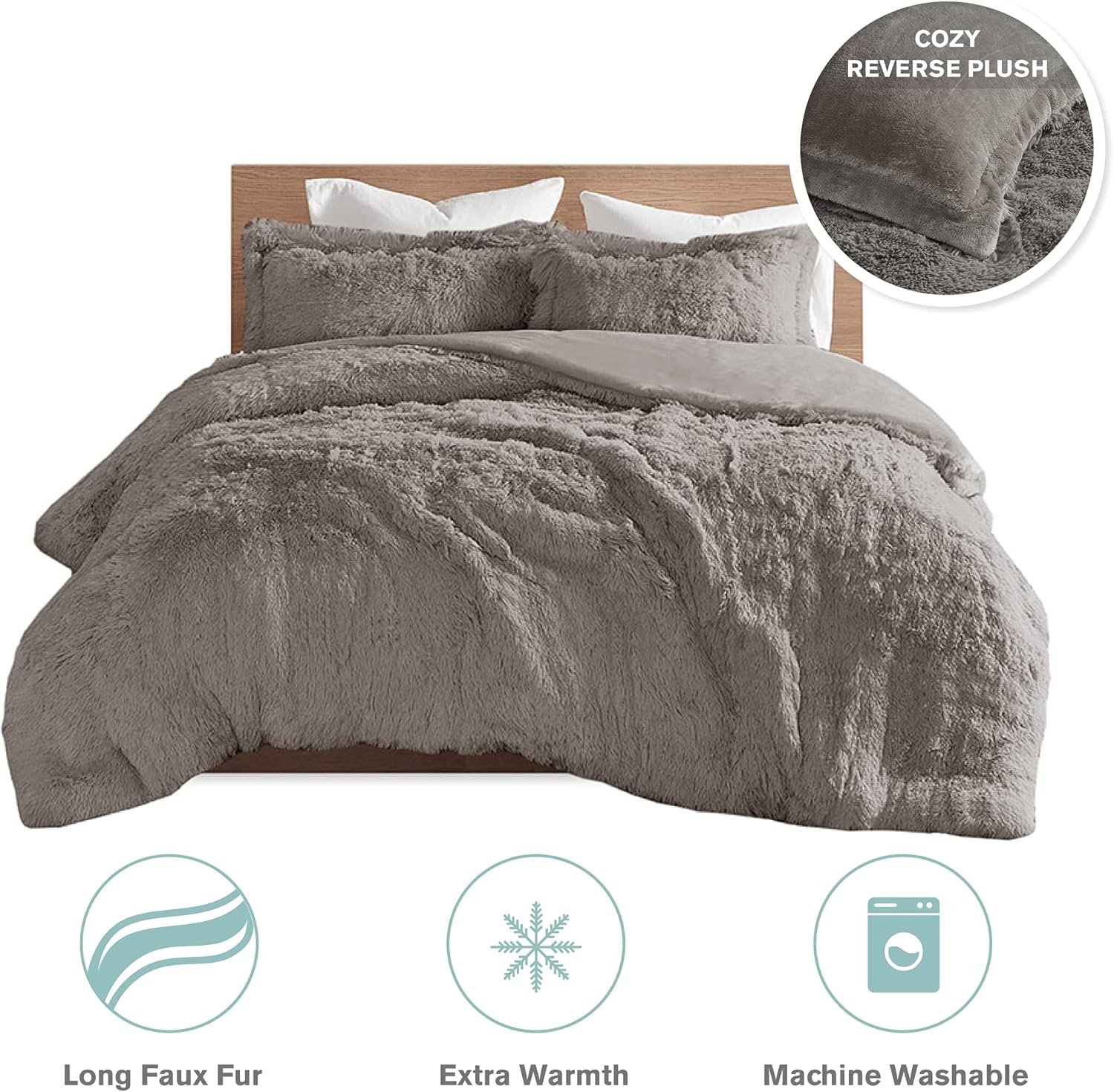 Intelligent Design Shaggy Duvet Cover Set Grey 3 Piece