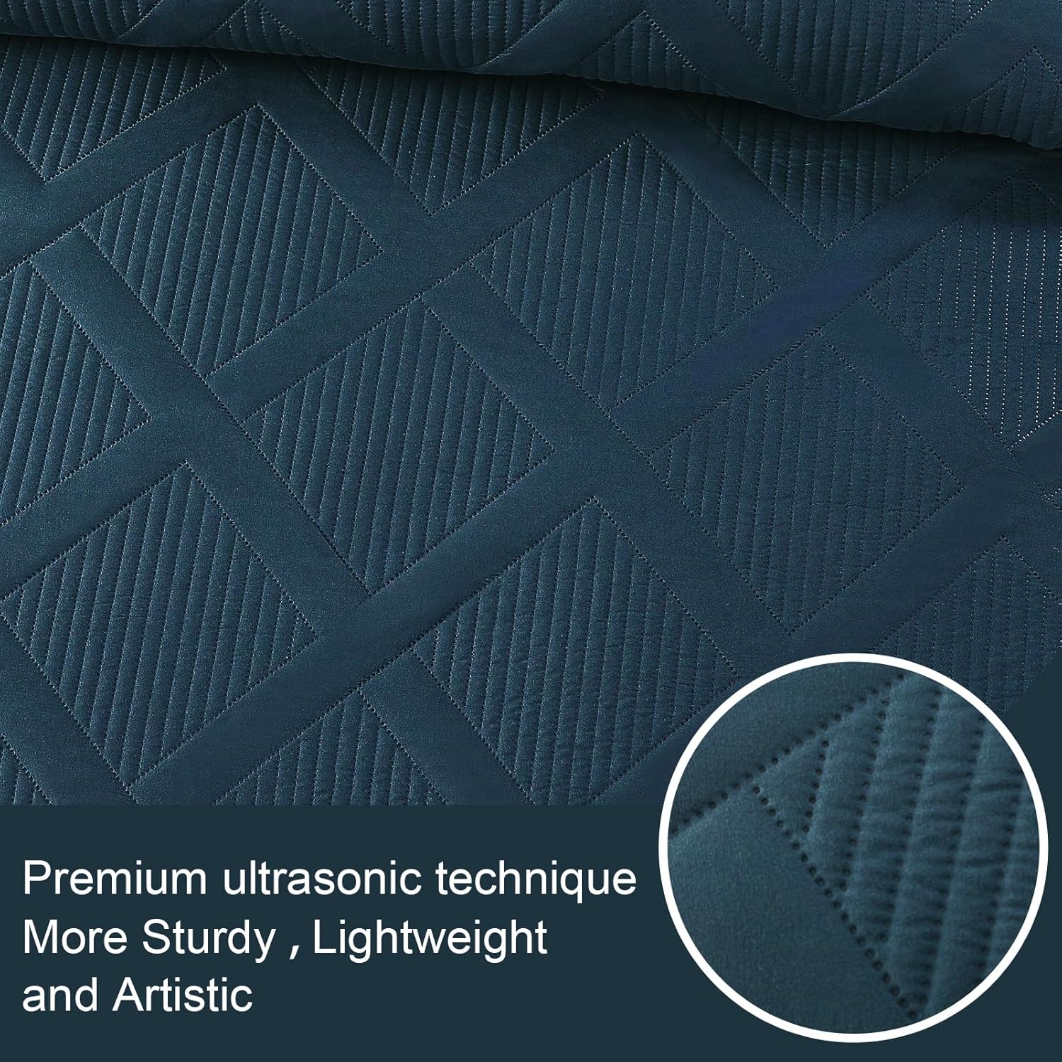 Exclusivo Mezcla King Quilt Set 3 Piece Navy Blue Striped