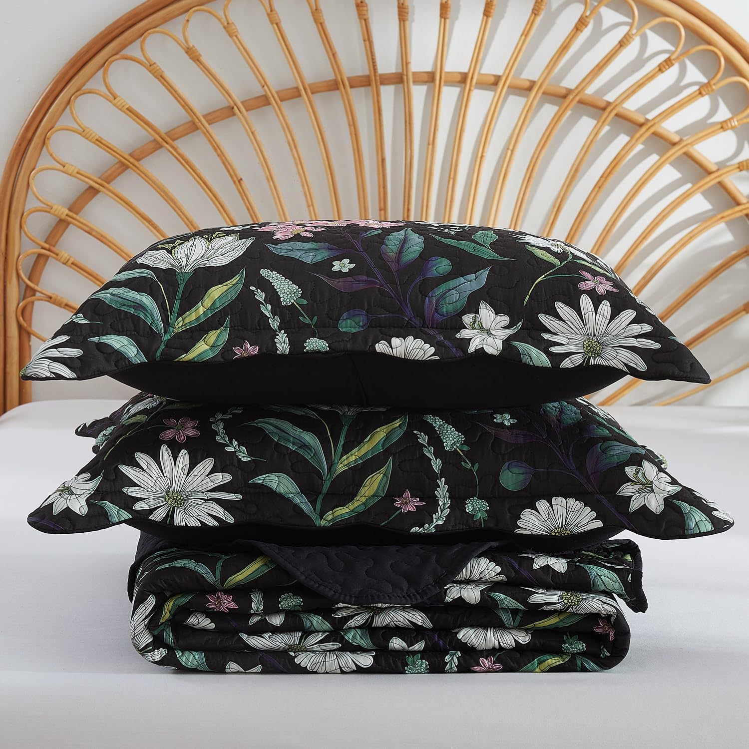 EVENHUG Floral Quilt Set Queen Size 3 Piece